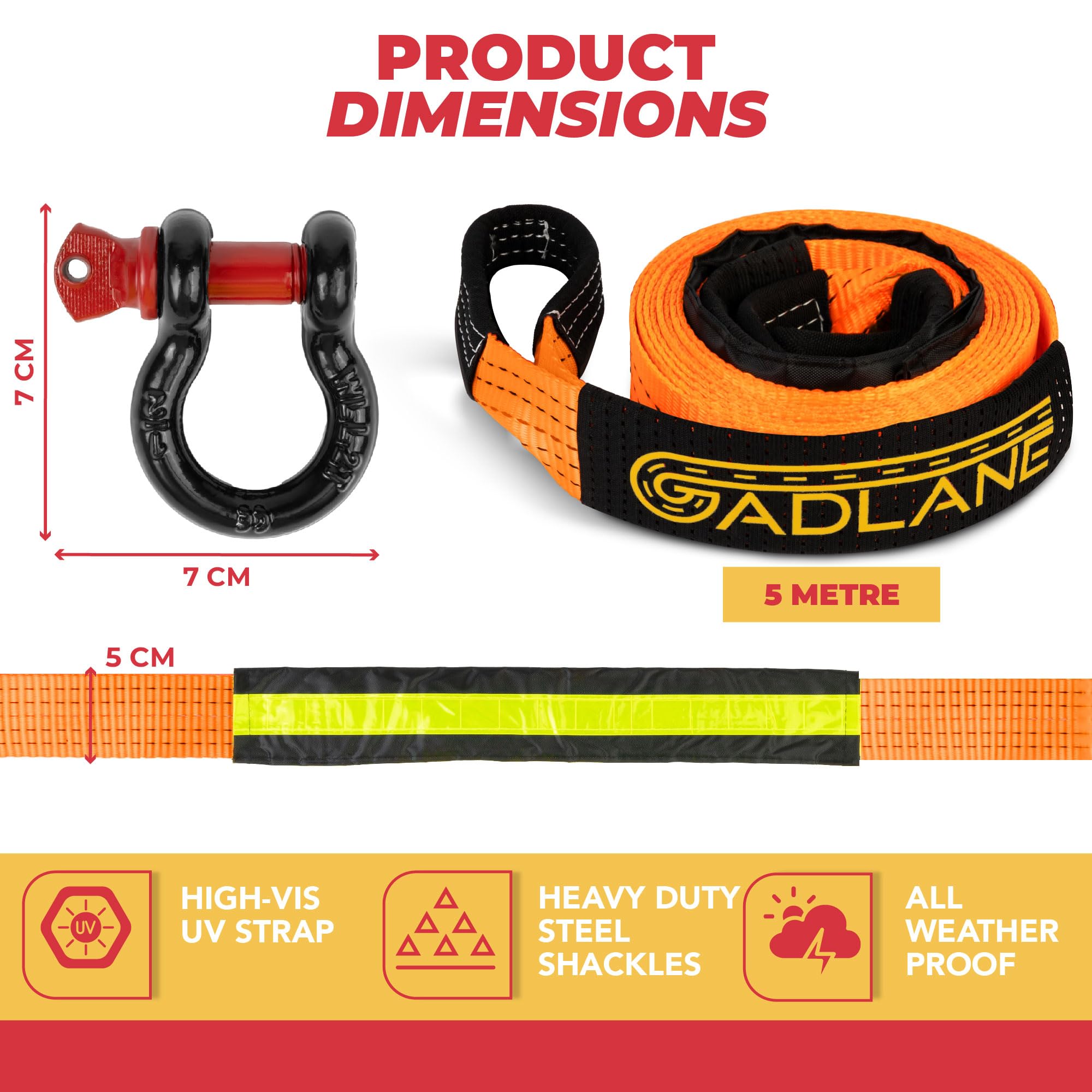 GADLANE TOW ROPE 5M X 5CM,10 TON - ORANGE