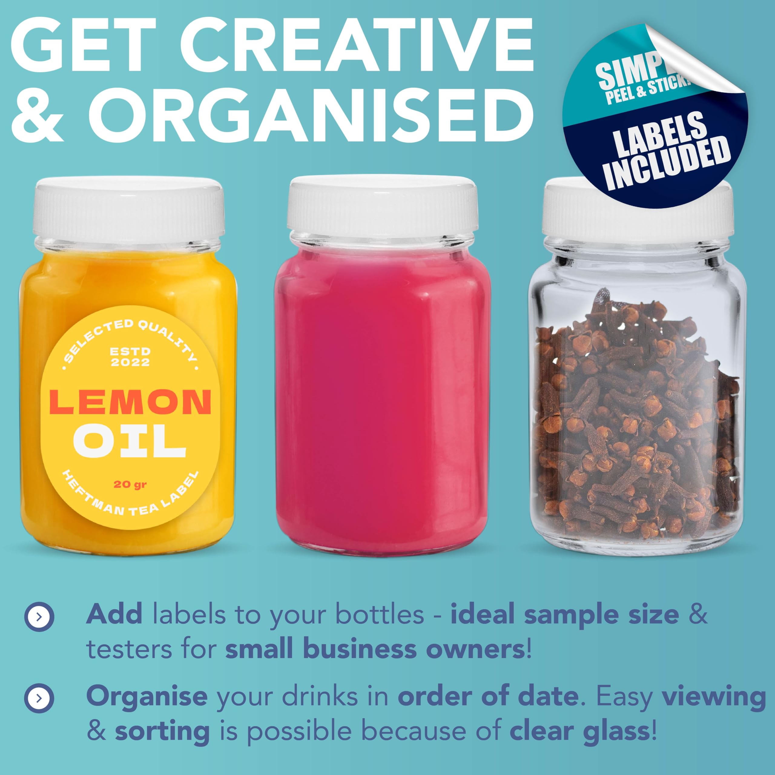 HEFTMAN 60 ML SMALL GLASS BOTTLES WITH LIDS - 12 PACK