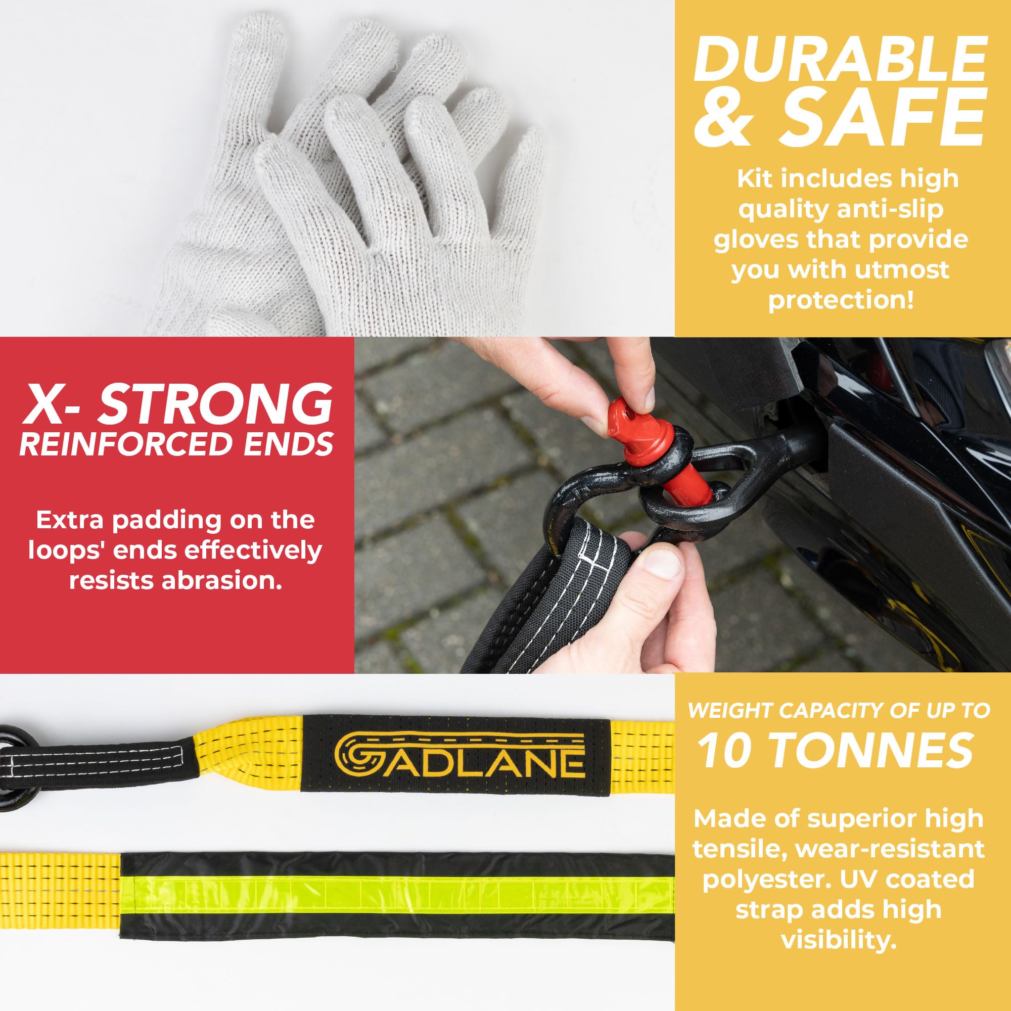 GADLANE TOW ROPE 5M X 5CM,10 TON - YELLOW