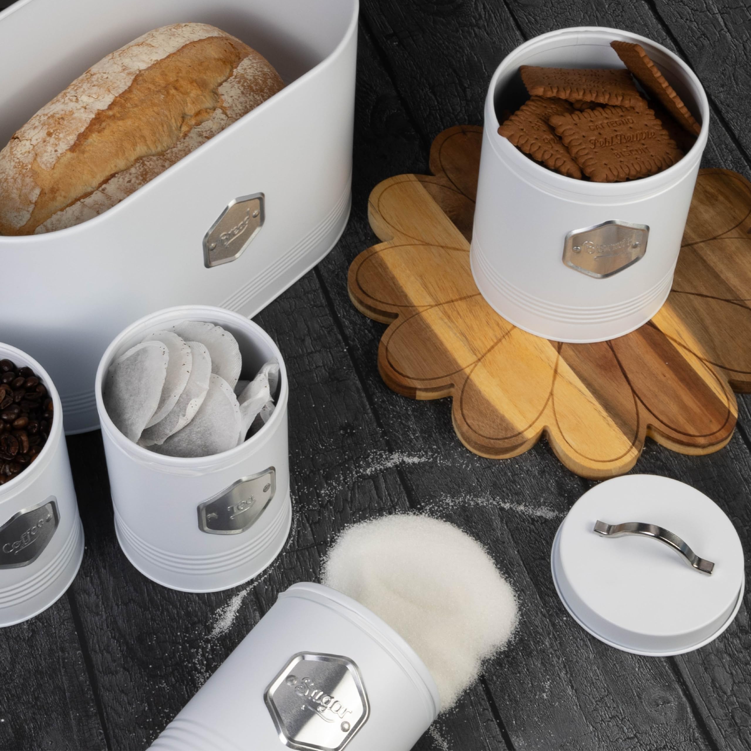 HEFTMAN KITCHEN STORAGE CANISTER 5 PIECE SET - WHITE