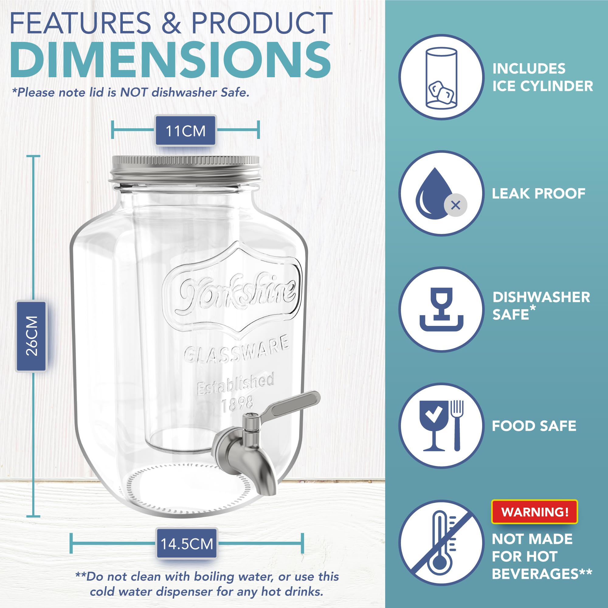 HEFTMAN GLASS BEVERAGE DISPENSER 4L