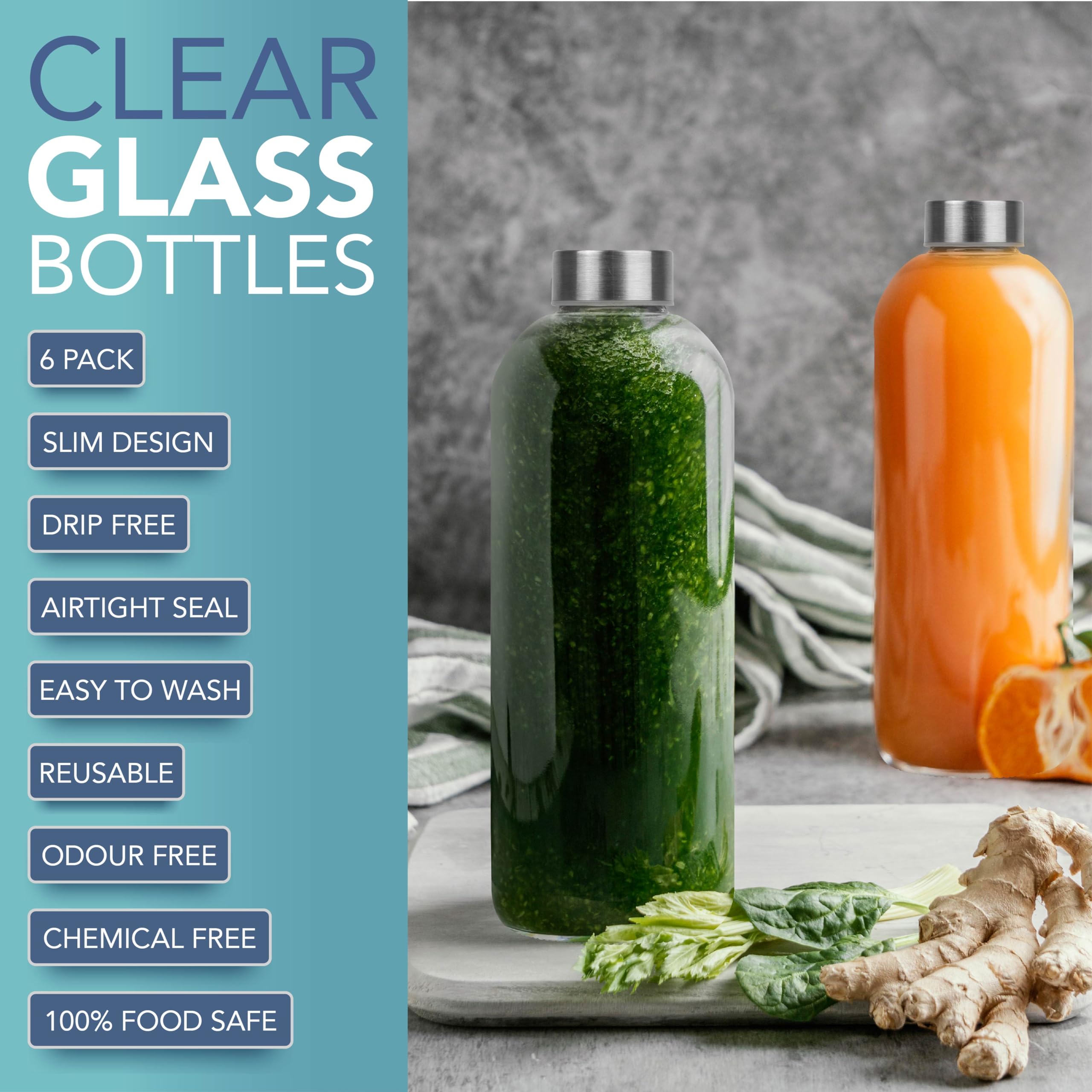 HEFTMAN CLEAR GLASS BOTTLES 1 LITRE - 6 PACK