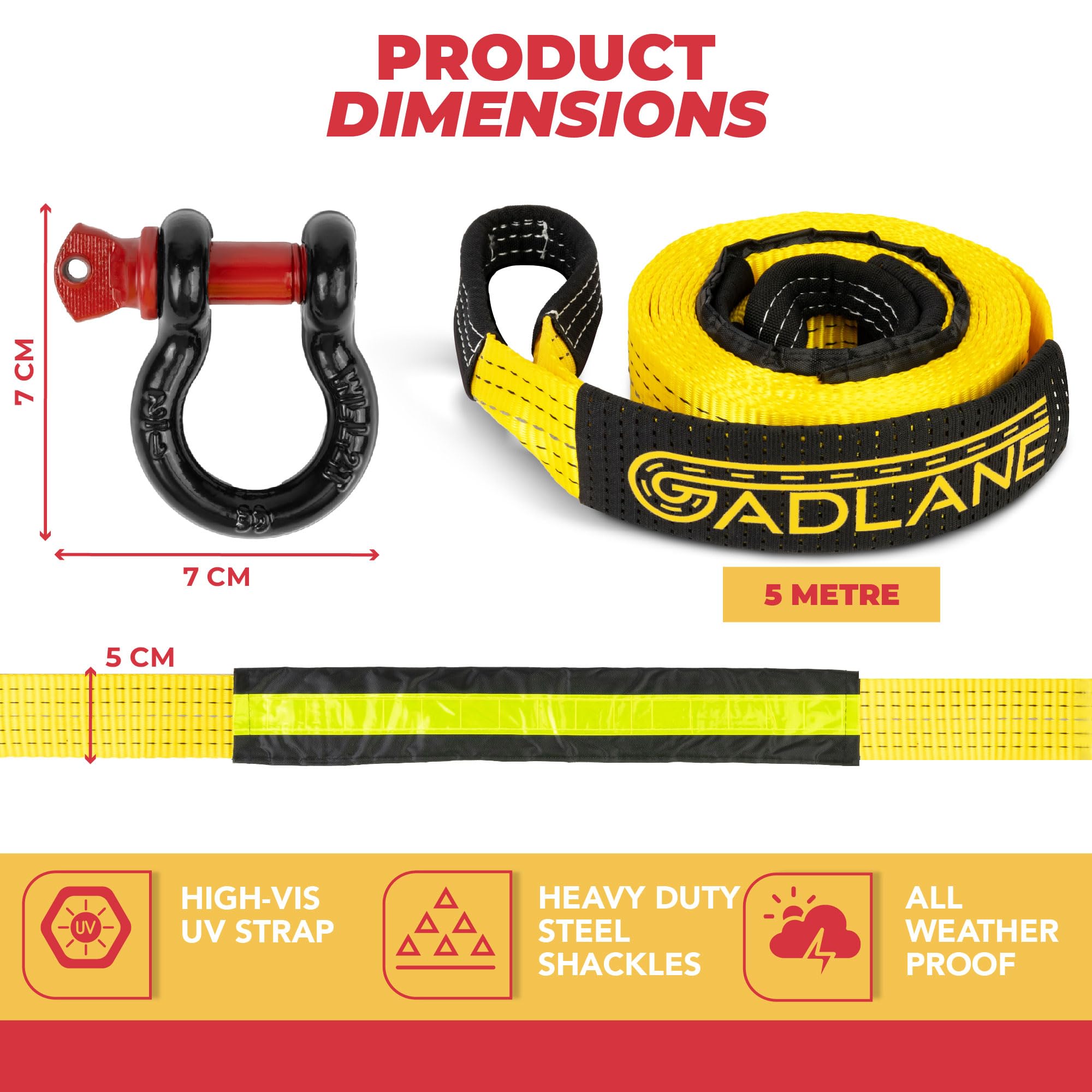 GADLANE TOW ROPE 5M X 5CM,10 TON - YELLOW