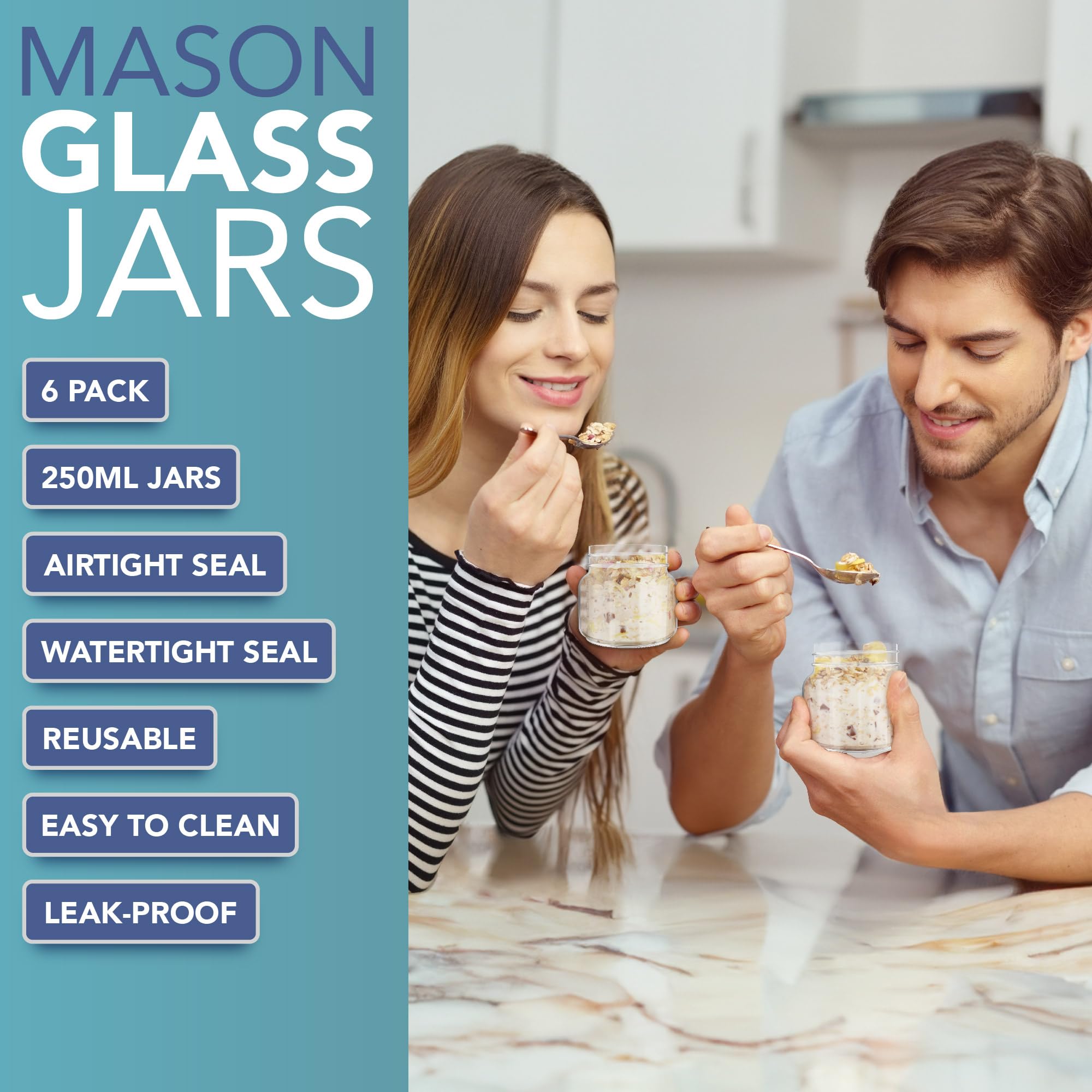HEFTMAN MASON GLASS JARS - 6 PACK (250ML)