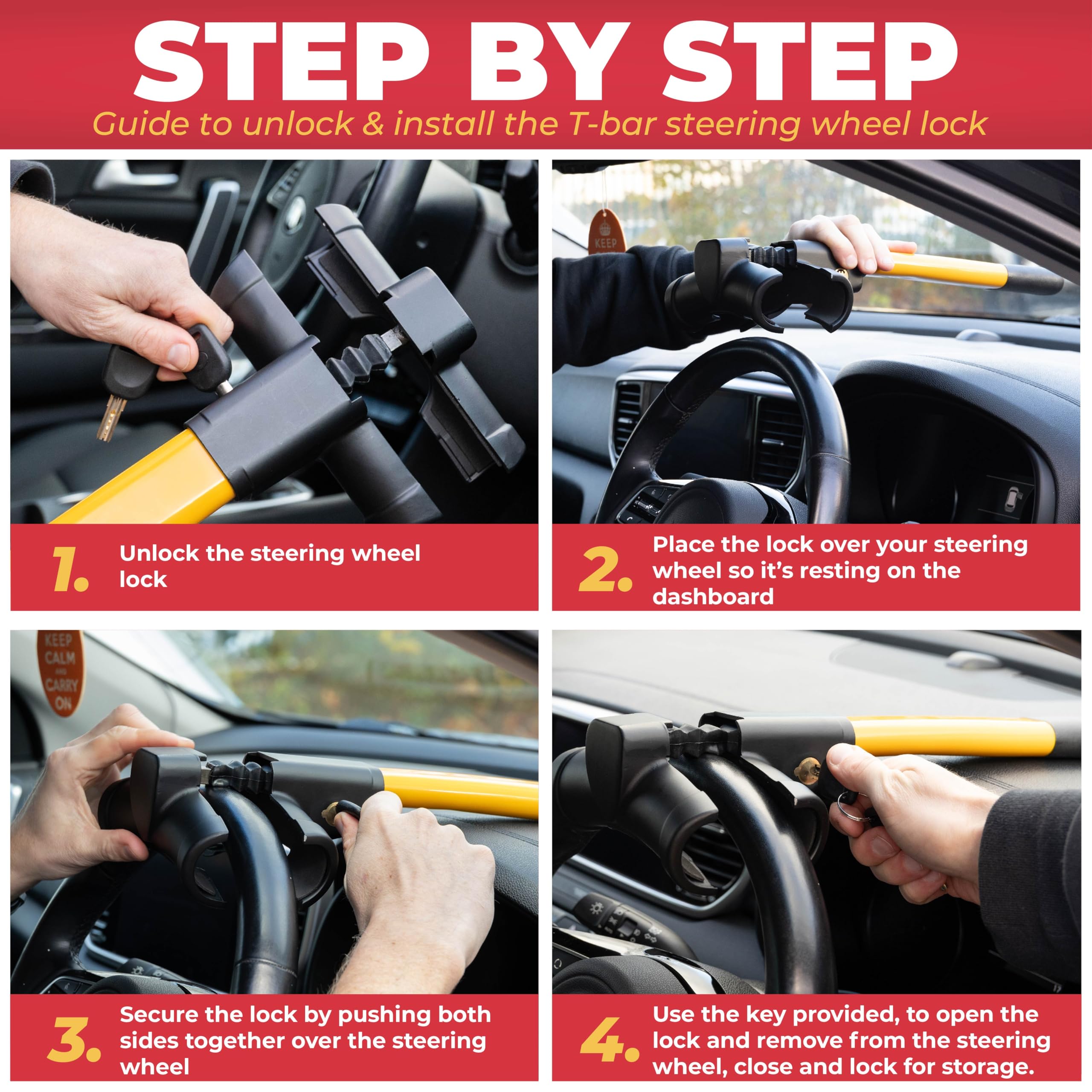 GADLANE T-BAR STEERING WHEEL LOCK - YELLOW