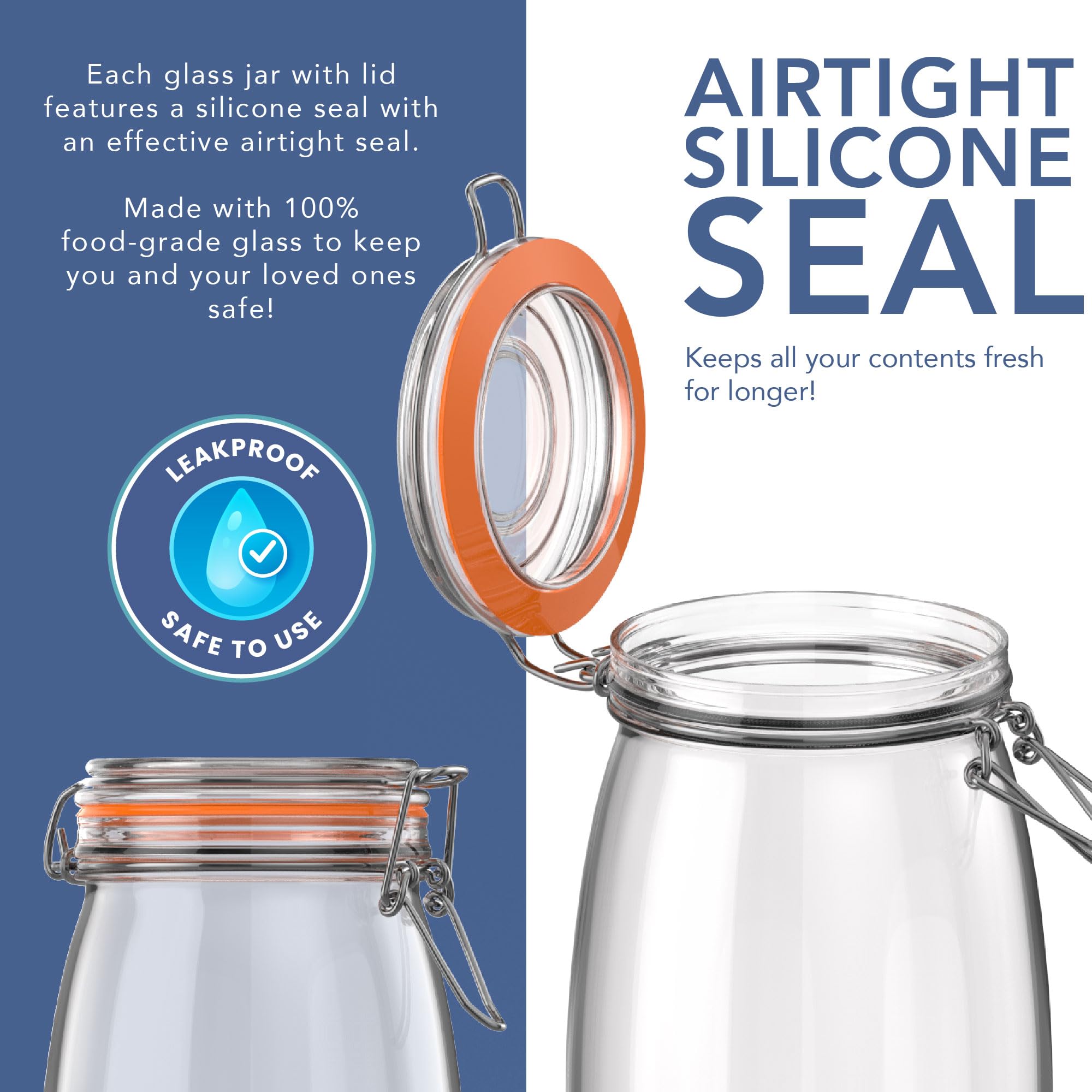 HEFTMAN CLIP TOP JARS 1 LITRE - 3 PACK