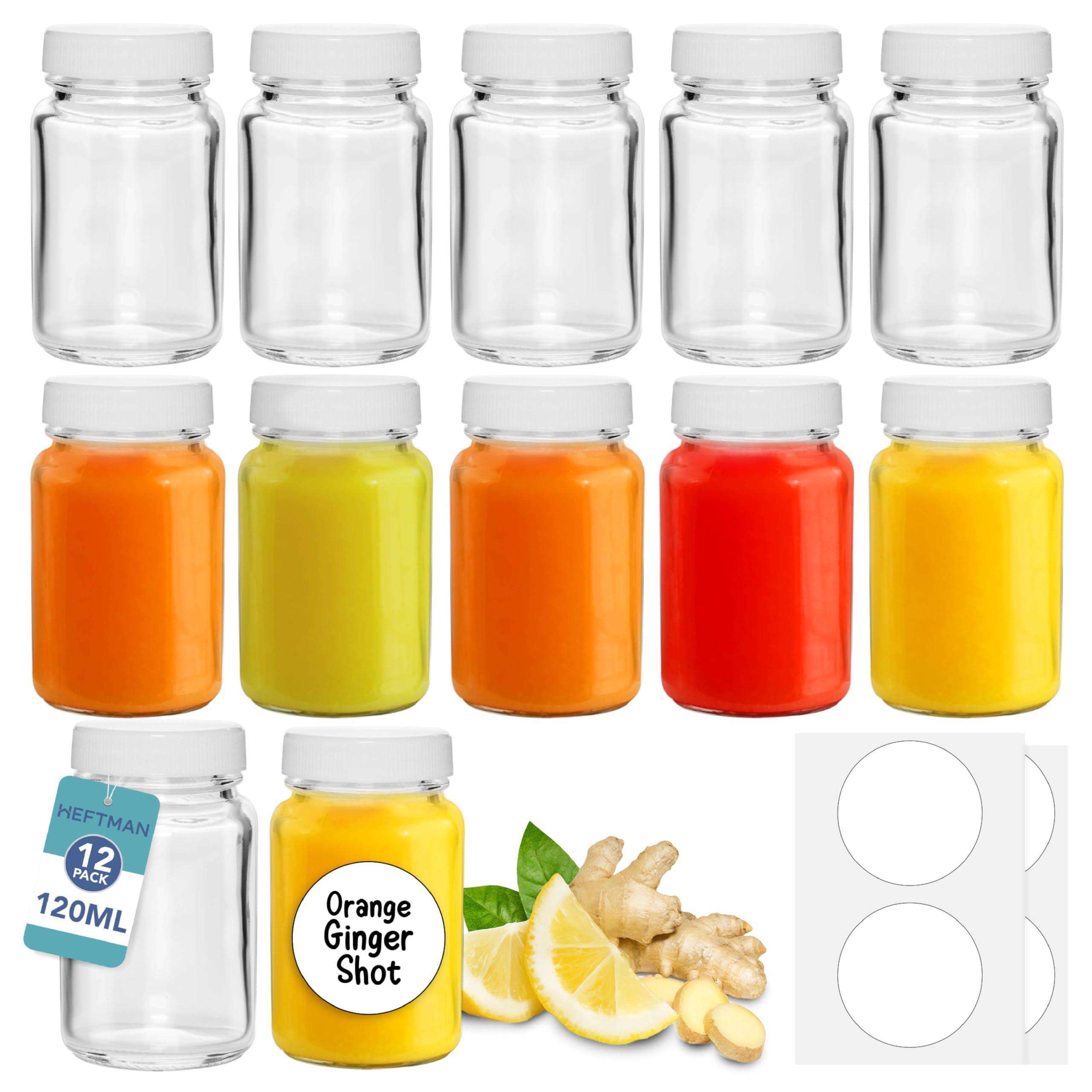 HEFTMAN 120ML SMALL GLASS BOTTLES WITH LIDS  - 12 PACK