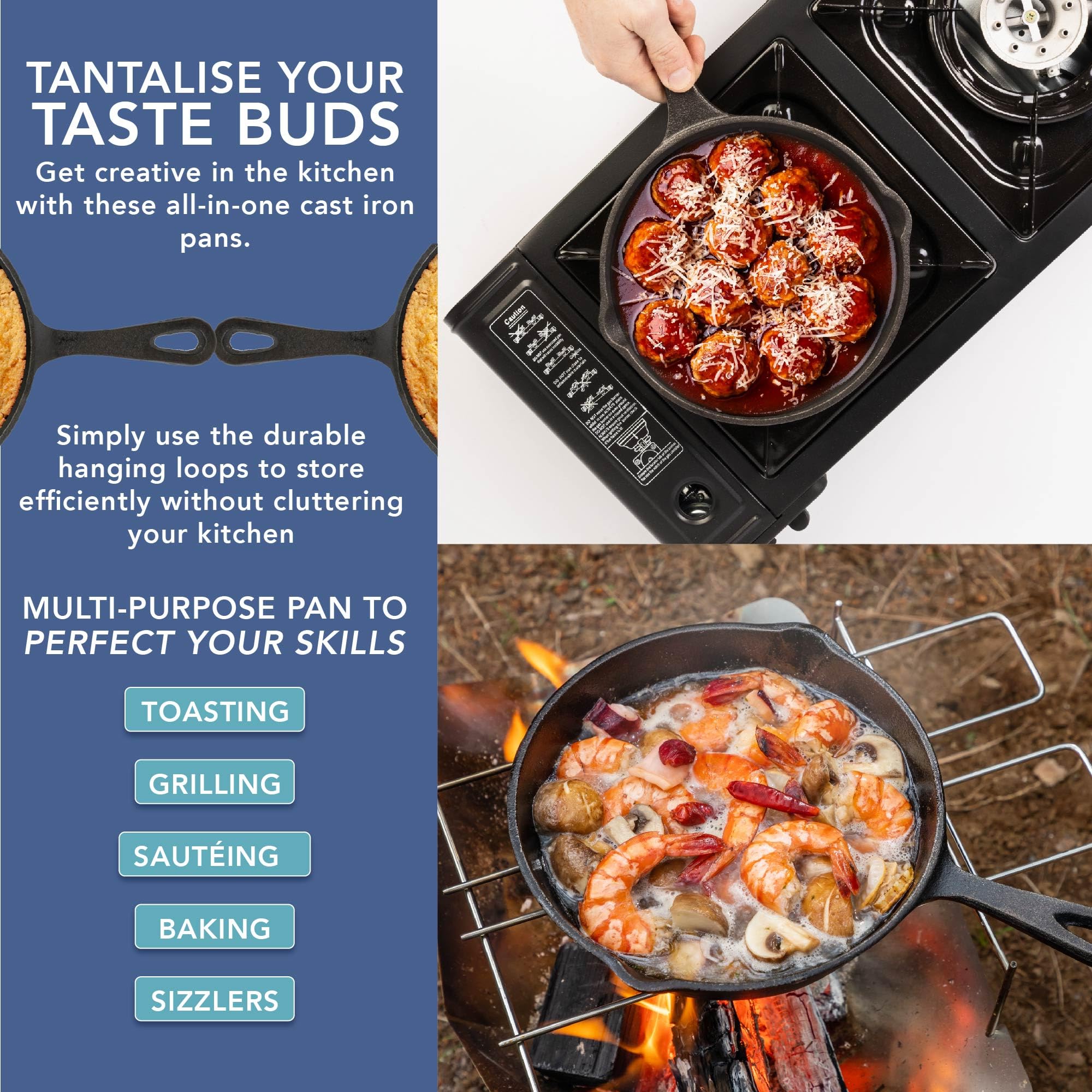 HEFTMAN CAST IRON SKILLETS - SET OF 3