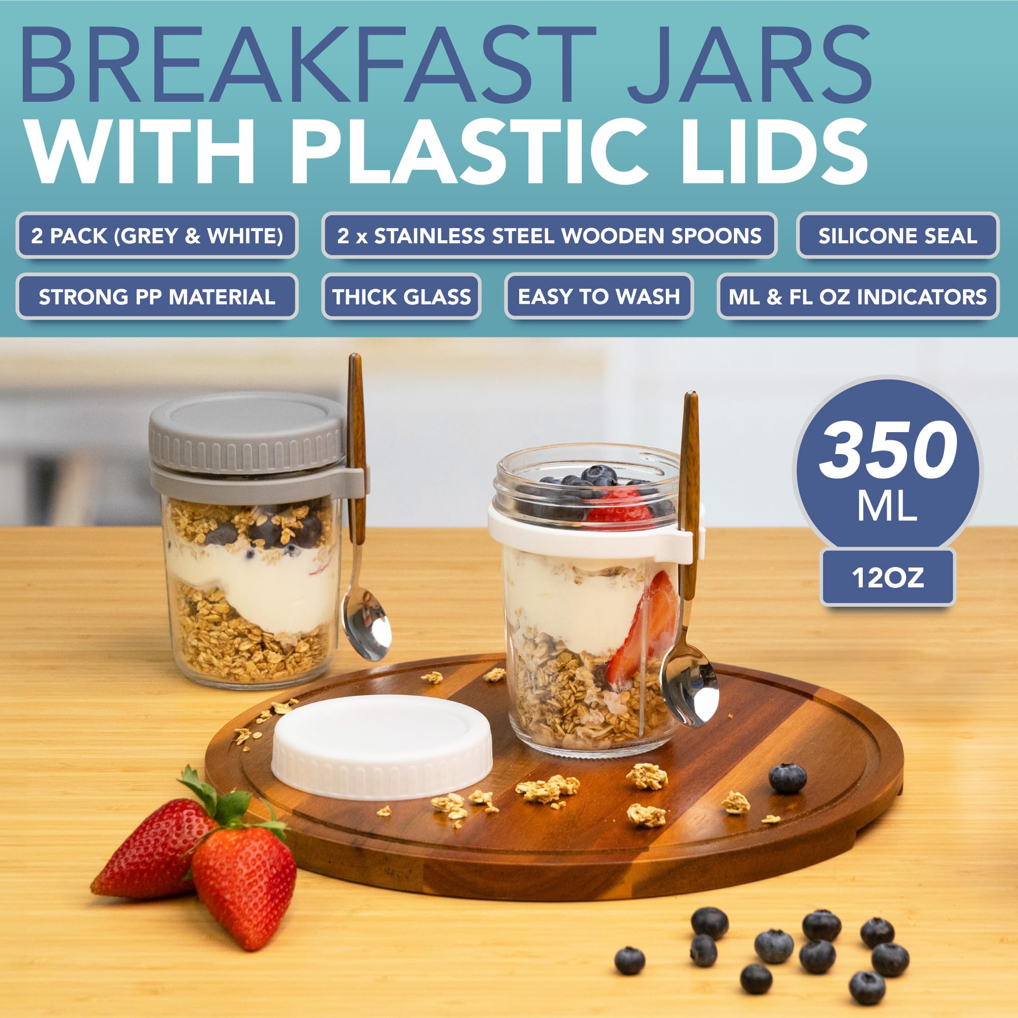 HEFTMAN BREAKFAST JARS (350ML / 12OZ) (MULTICOLORED) - 2 PACK