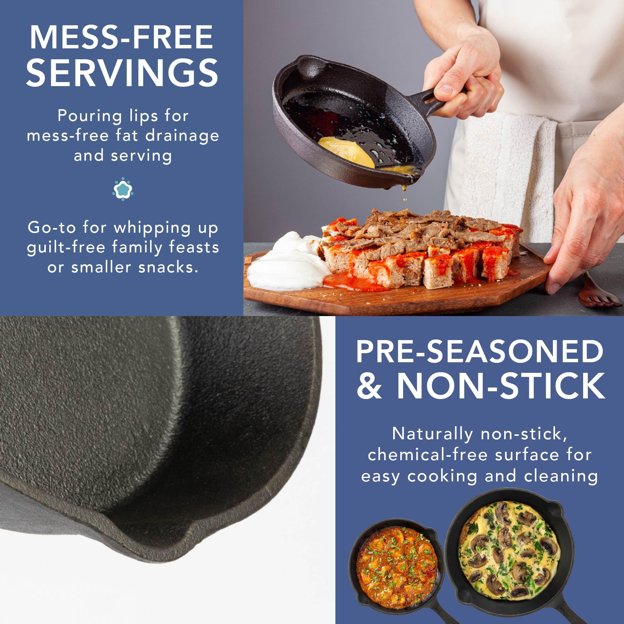 HEFTMAN CAST IRON SKILLETS - SET OF 3