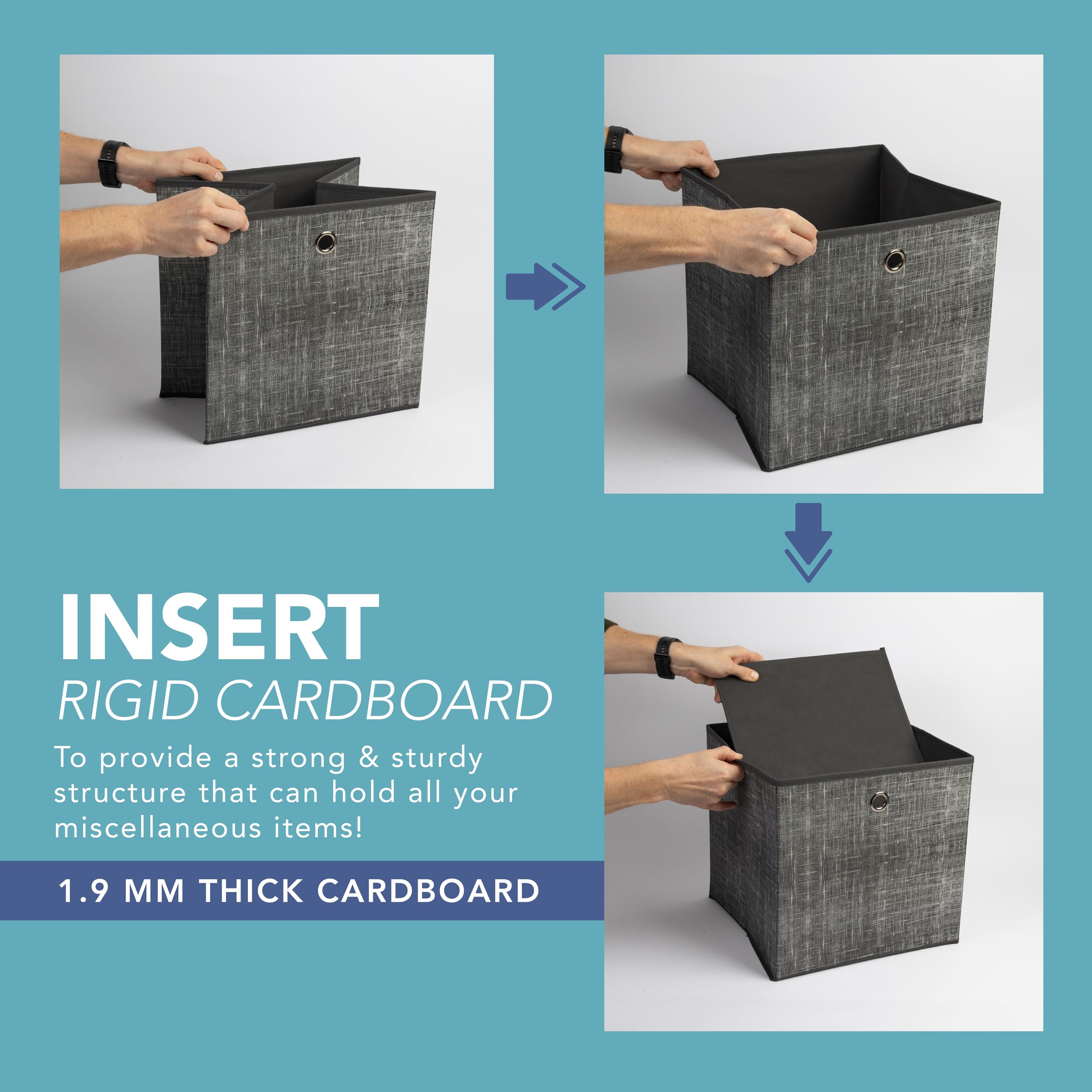HEFTMAN COLLAPSIBLE STORAGE BOXES - 6 PACK - (26 X 26 X 28CM) - GREY