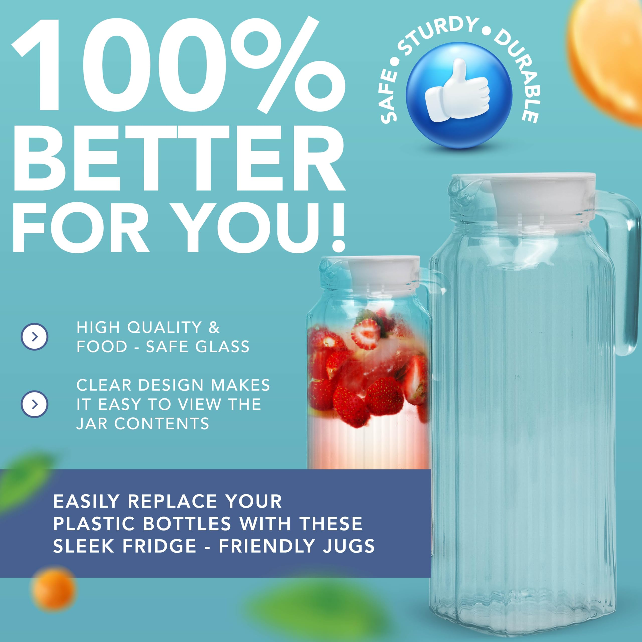 HEFTMAN GLASS JUG 1 LITRE - 2 PACK
