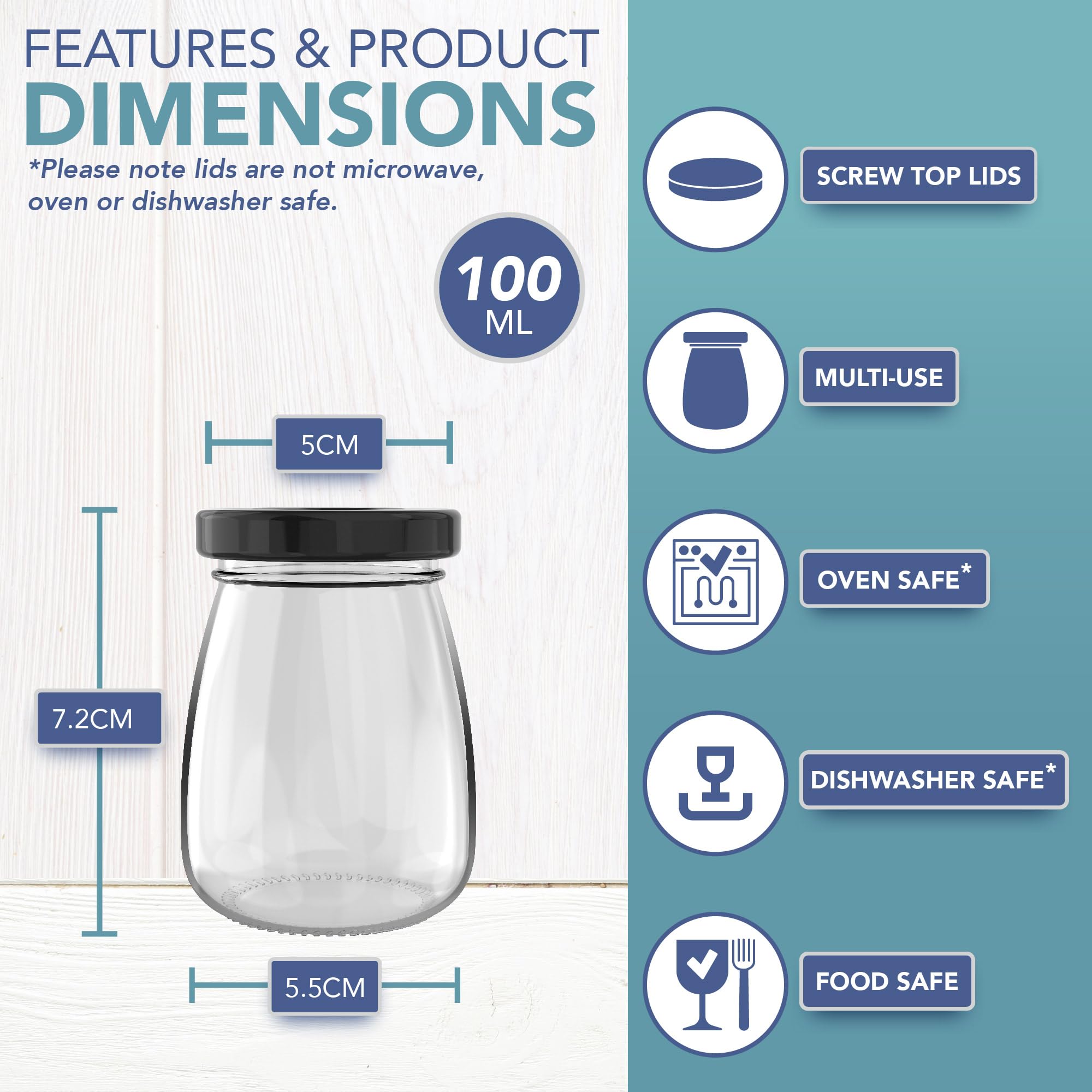 HEFTMAN CLEAR GLASS JARS 100ML - 6 PACK