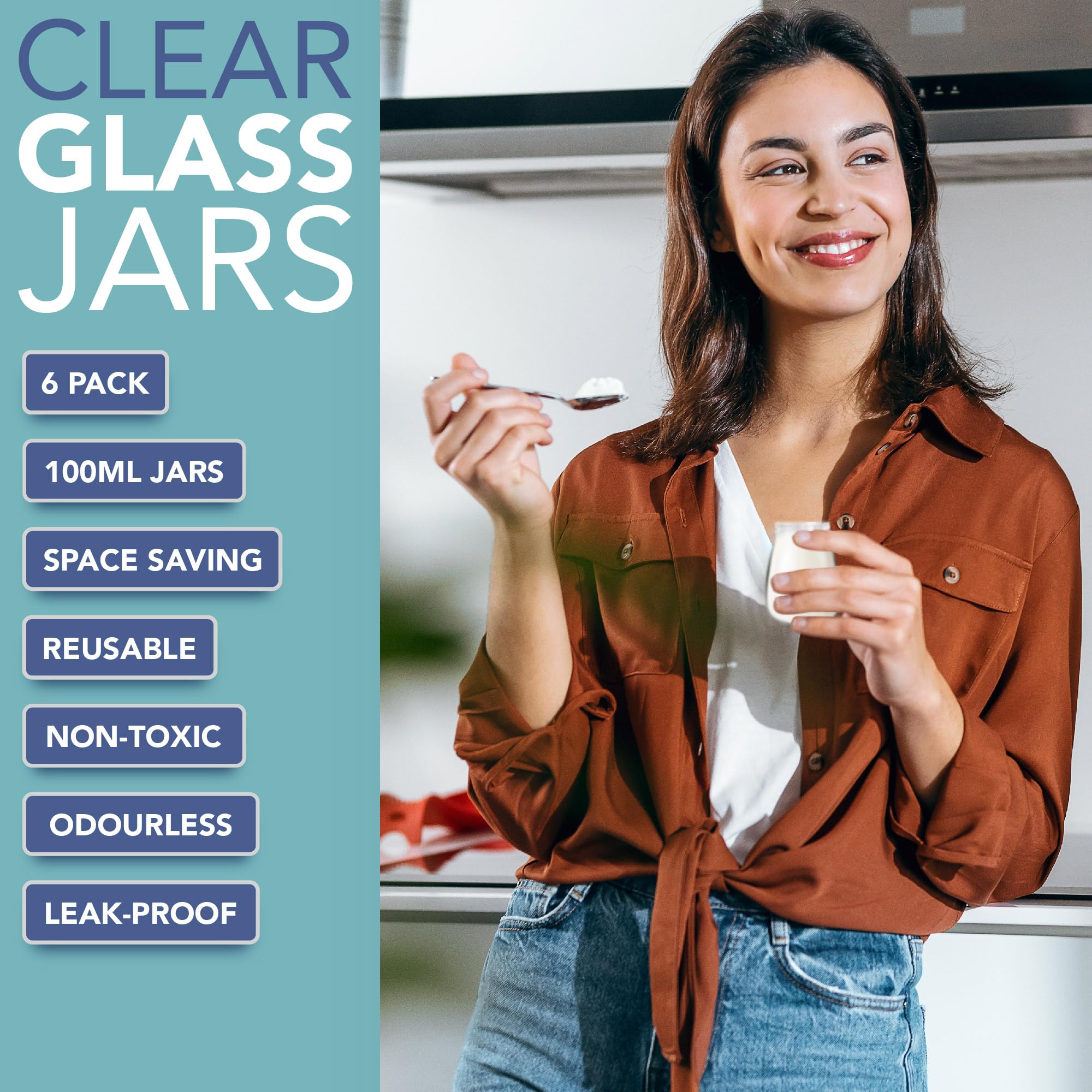 HEFTMAN CLEAR GLASS JARS 100ML - 6 PACK