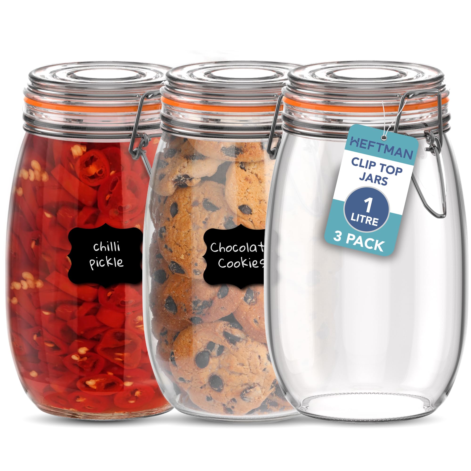 HEFTMAN CLIP TOP JARS 1 LITRE - 3 PACK