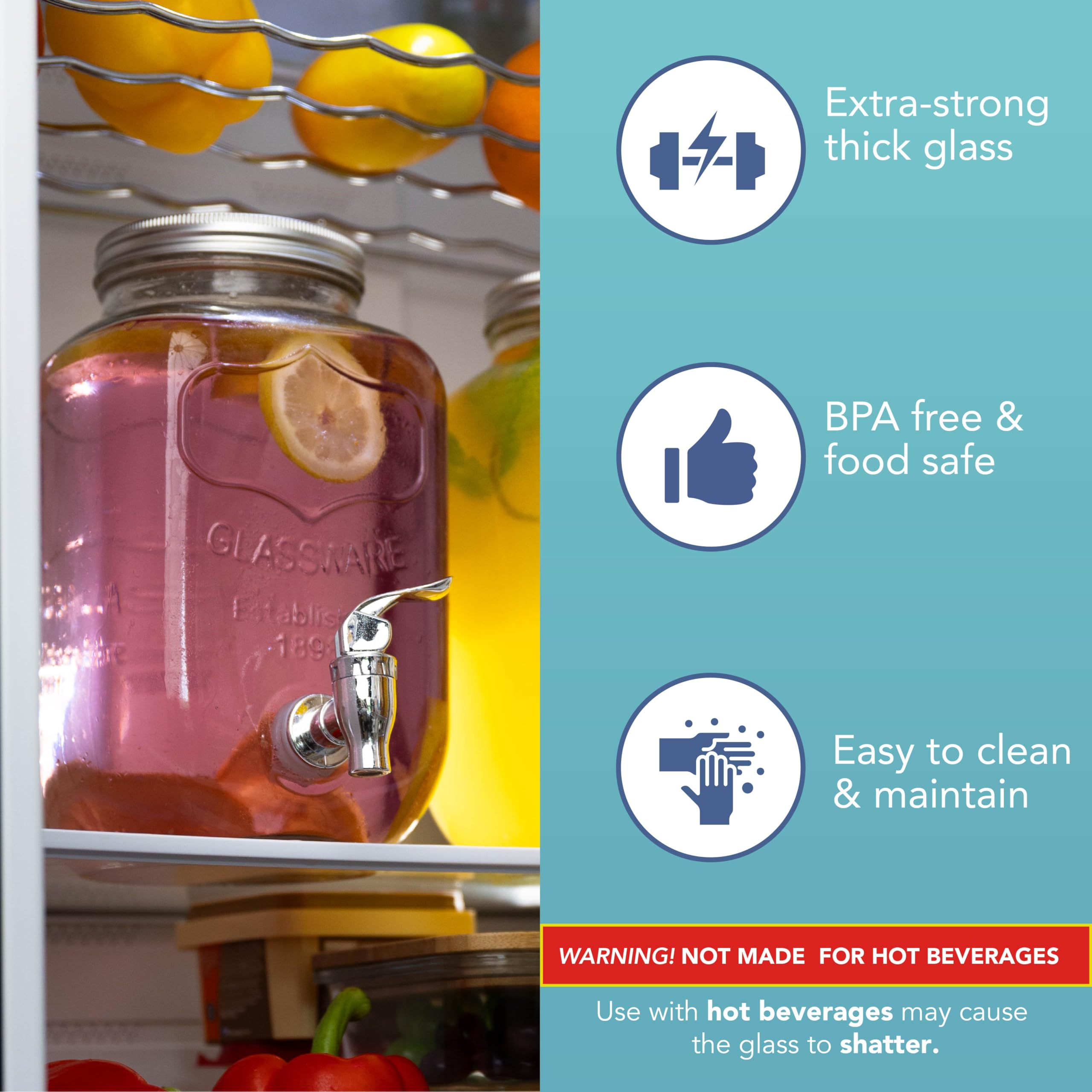 HEFTMAN 2 X 4L GLASS DRINK DISPENSER WITH STAND