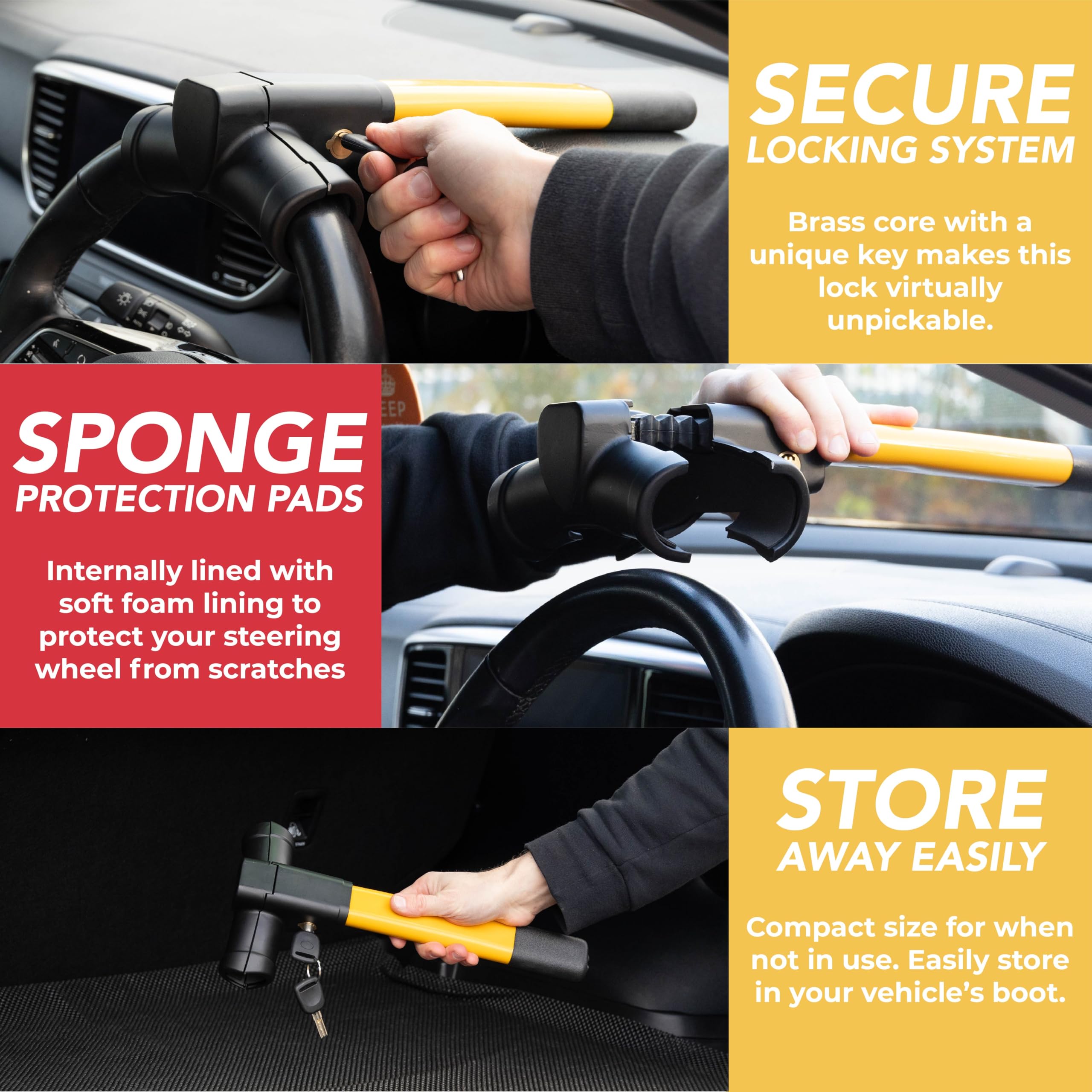 GADLANE T-BAR STEERING WHEEL LOCK - YELLOW