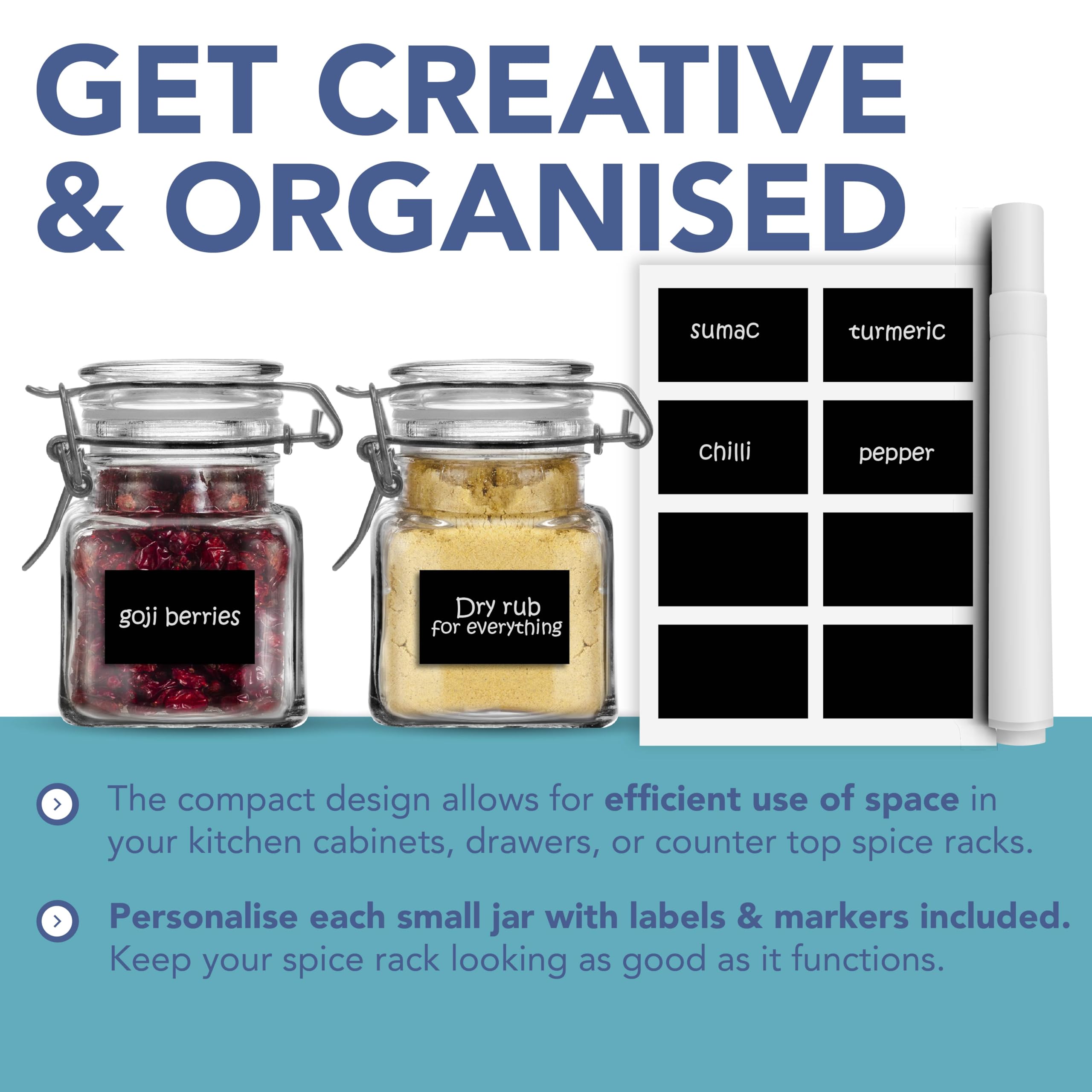 HEFTMAN 12 MINI CLIP TOP SPICE JARS 100ML