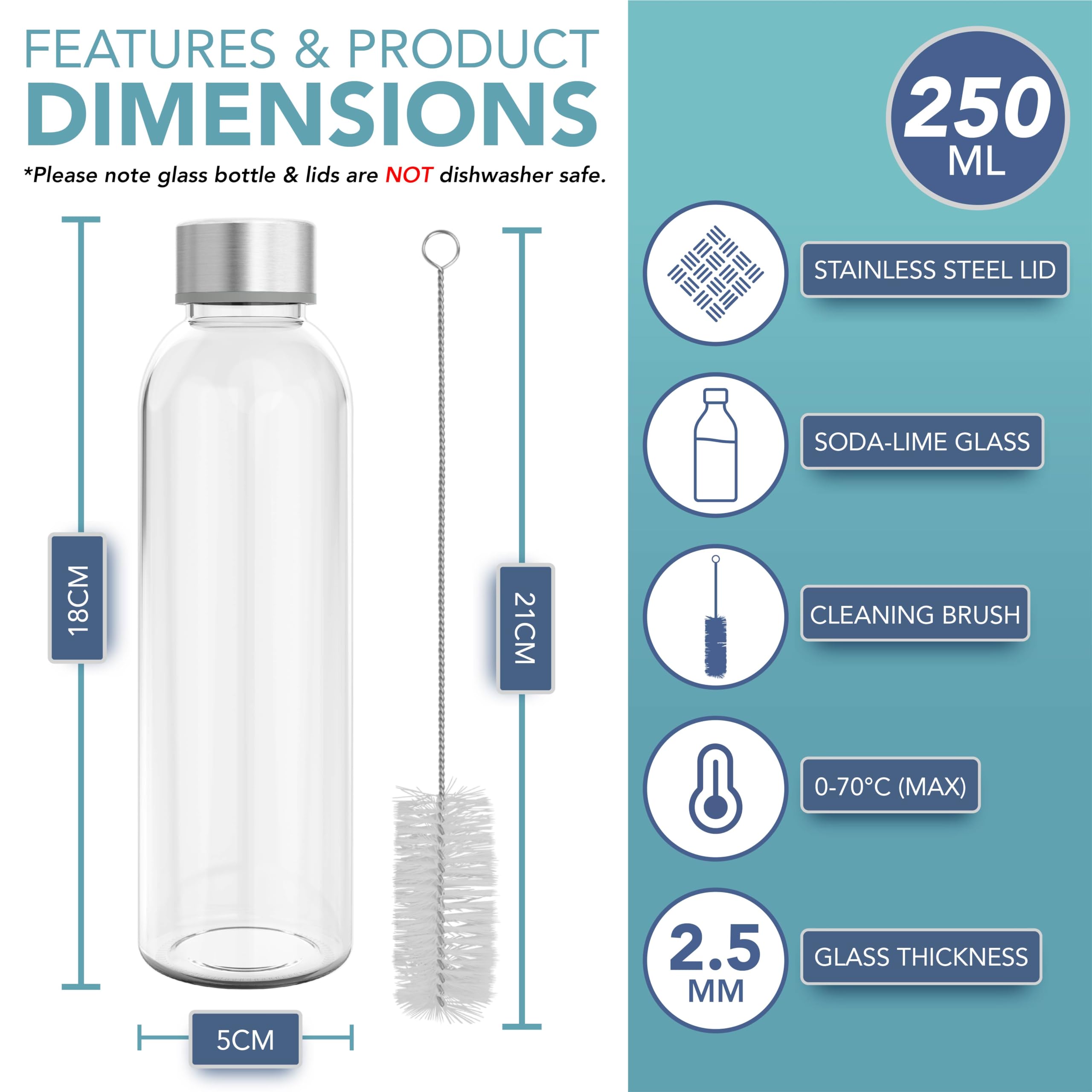 HEFTMAN CLEAR GLASS BOTTLES 250ML - 6 PACK