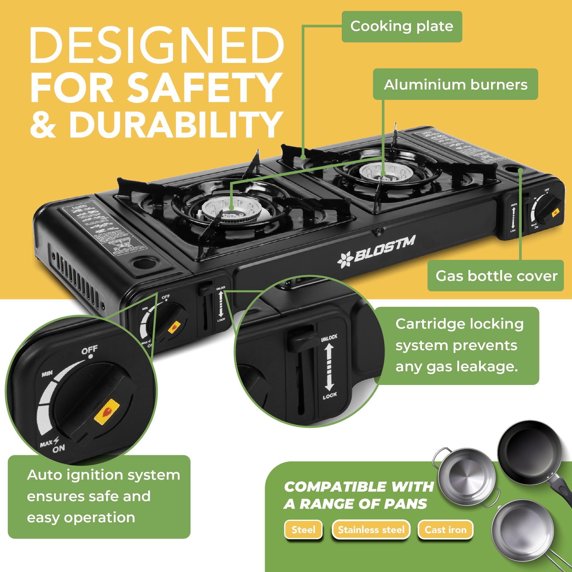 BLOSTM PORTABLE CAMPING GAS STOVE - DOUBLE