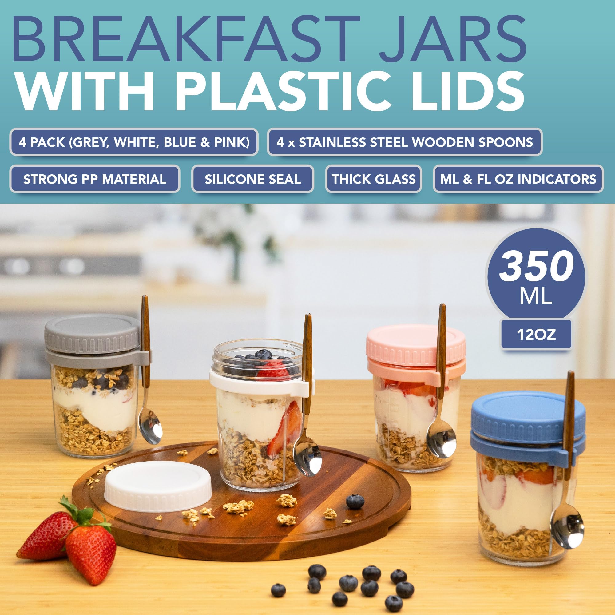 HEFTMAN BREAKFAST JARS (350ML / 12OZ) (MULTICOLORED) - 4 PACK