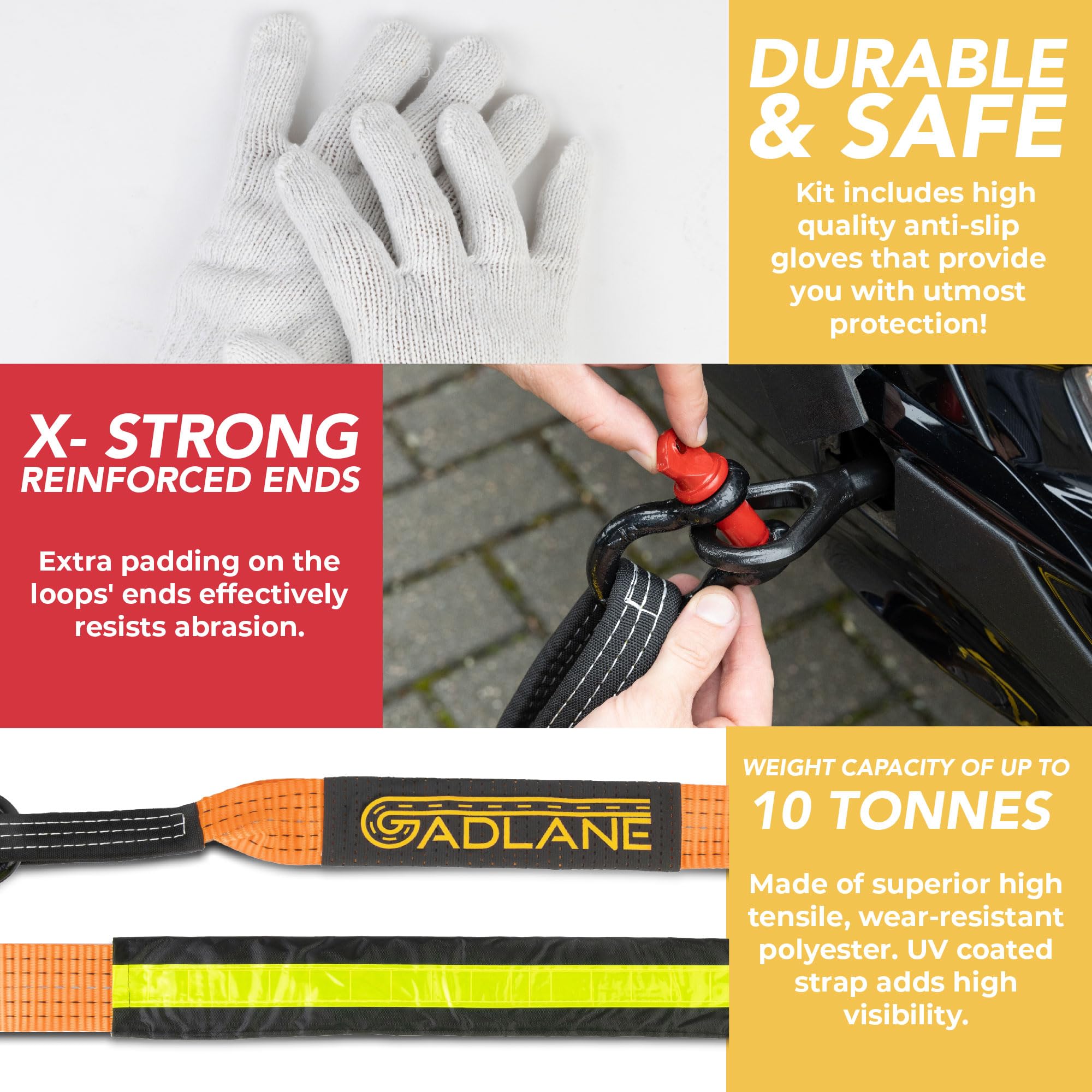 GADLANE TOW ROPE 5M X 5CM,10 TON - ORANGE