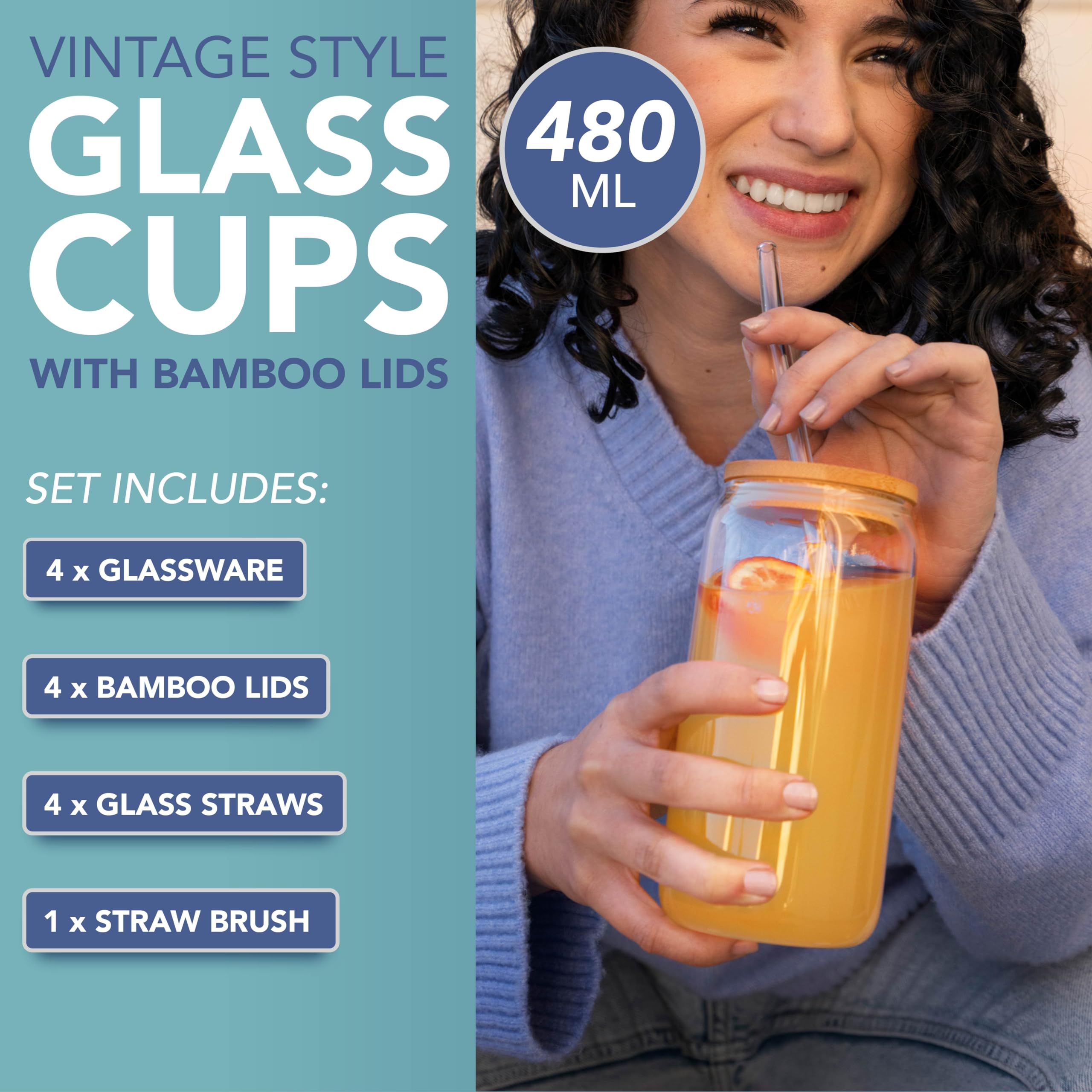 HEFTMAN GLASS CUPS 16OZ / 480ML - 4 PACK