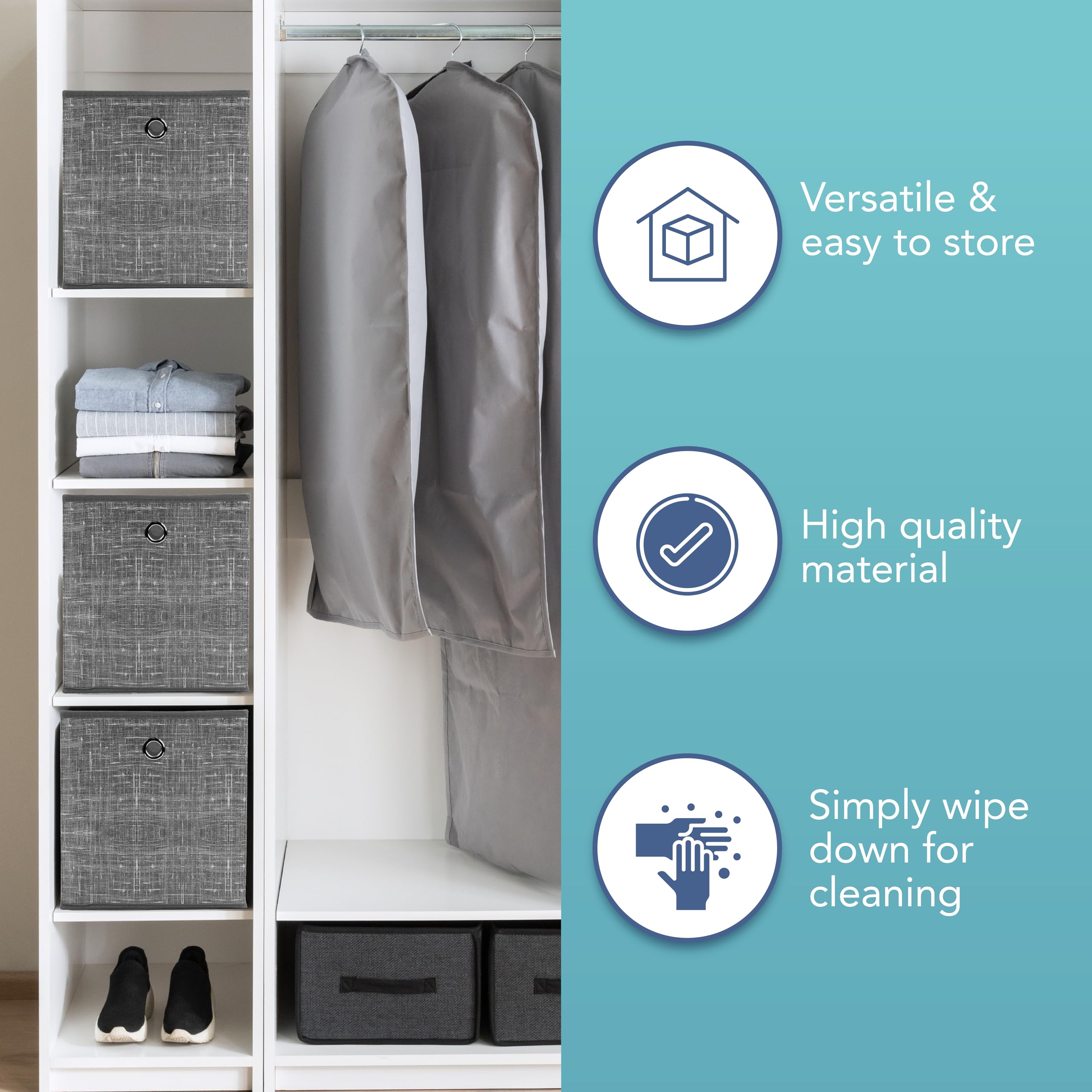 HEFTMAN COLLAPSIBLE STORAGE BOXES - 6 PACK - (26 X 26 X 28CM) - GREY