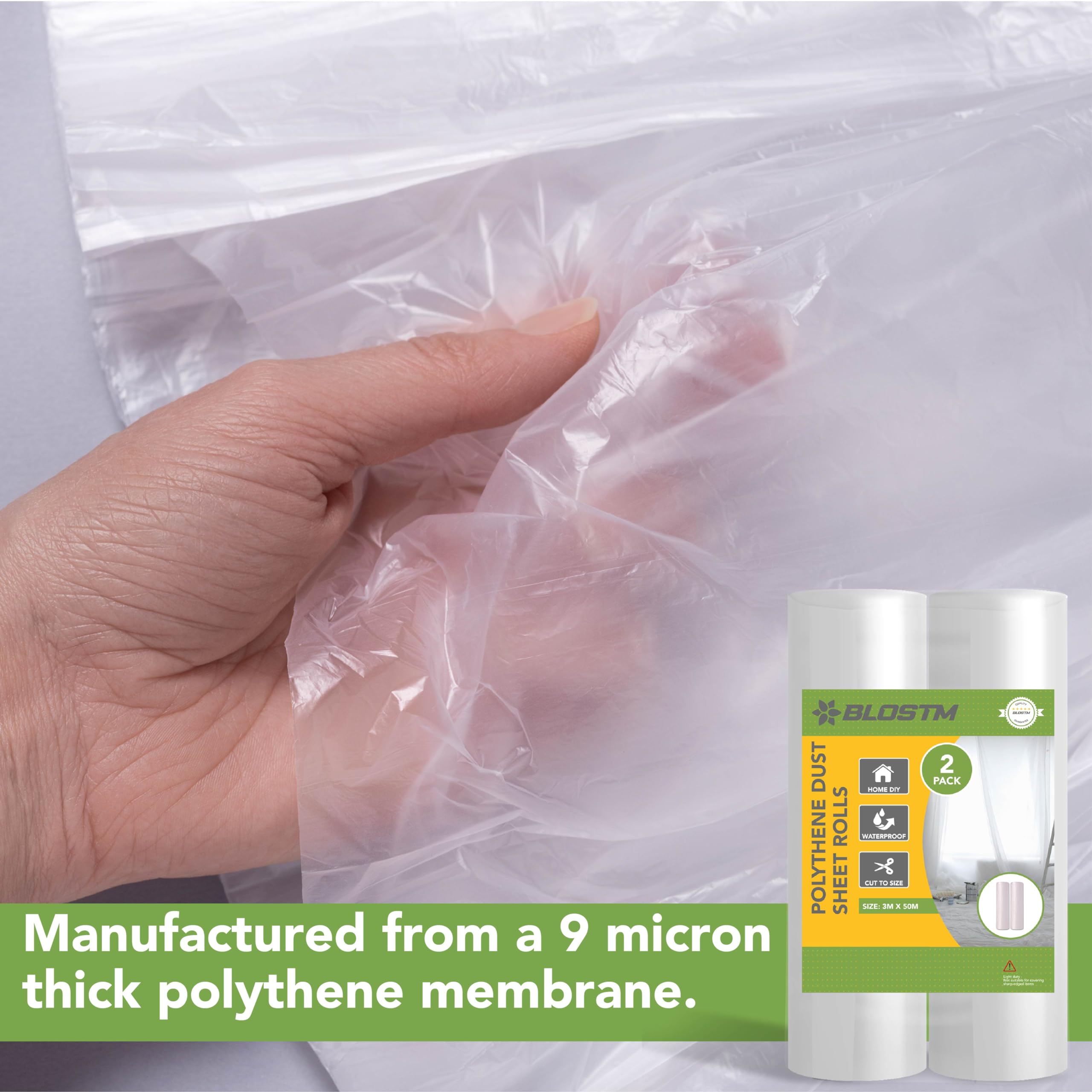 BLOSTM POLYTHENE DUST SHEET ROLLS 3M X 50M - 2 PACK