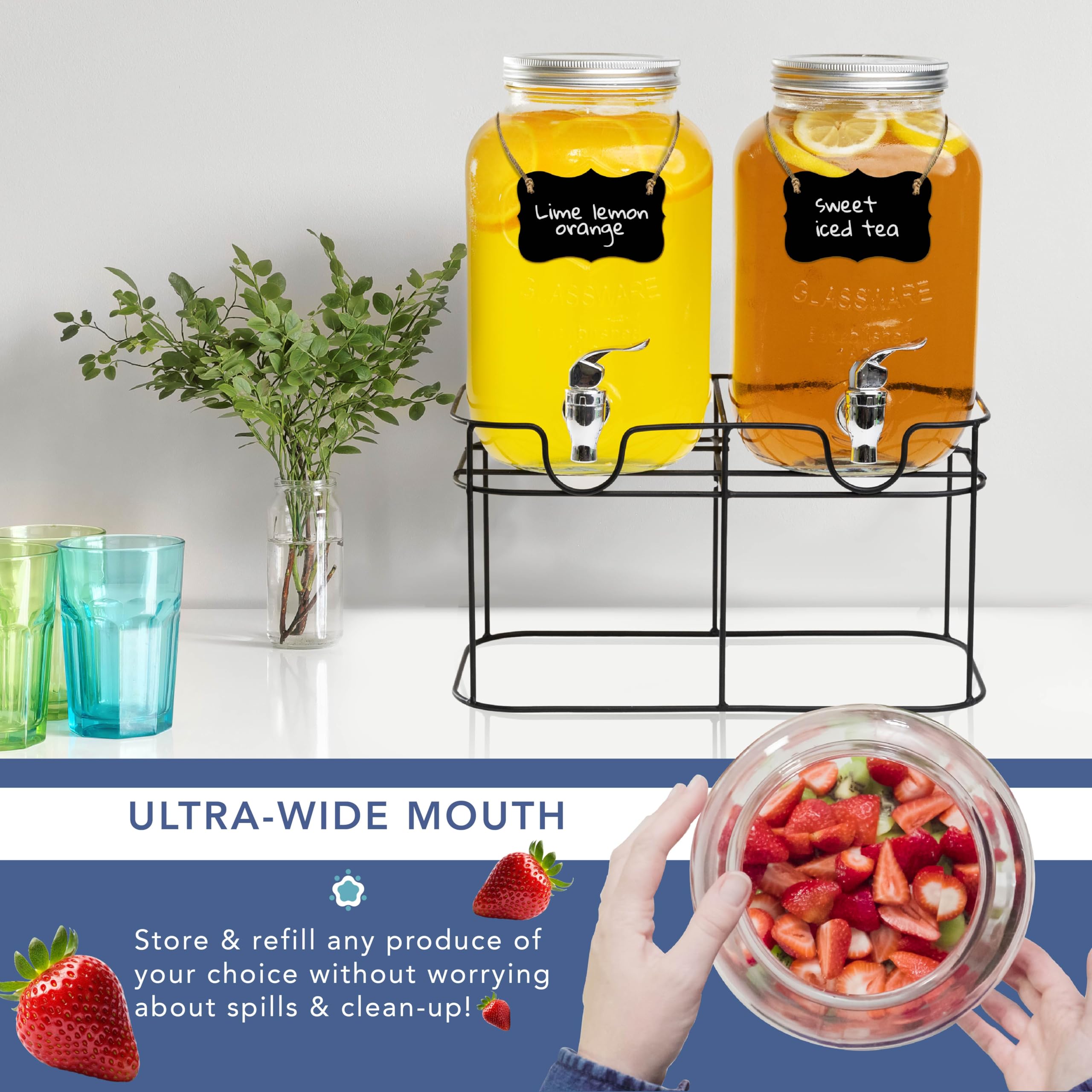 HEFTMAN 2 X 4L GLASS DRINK DISPENSER WITH STAND