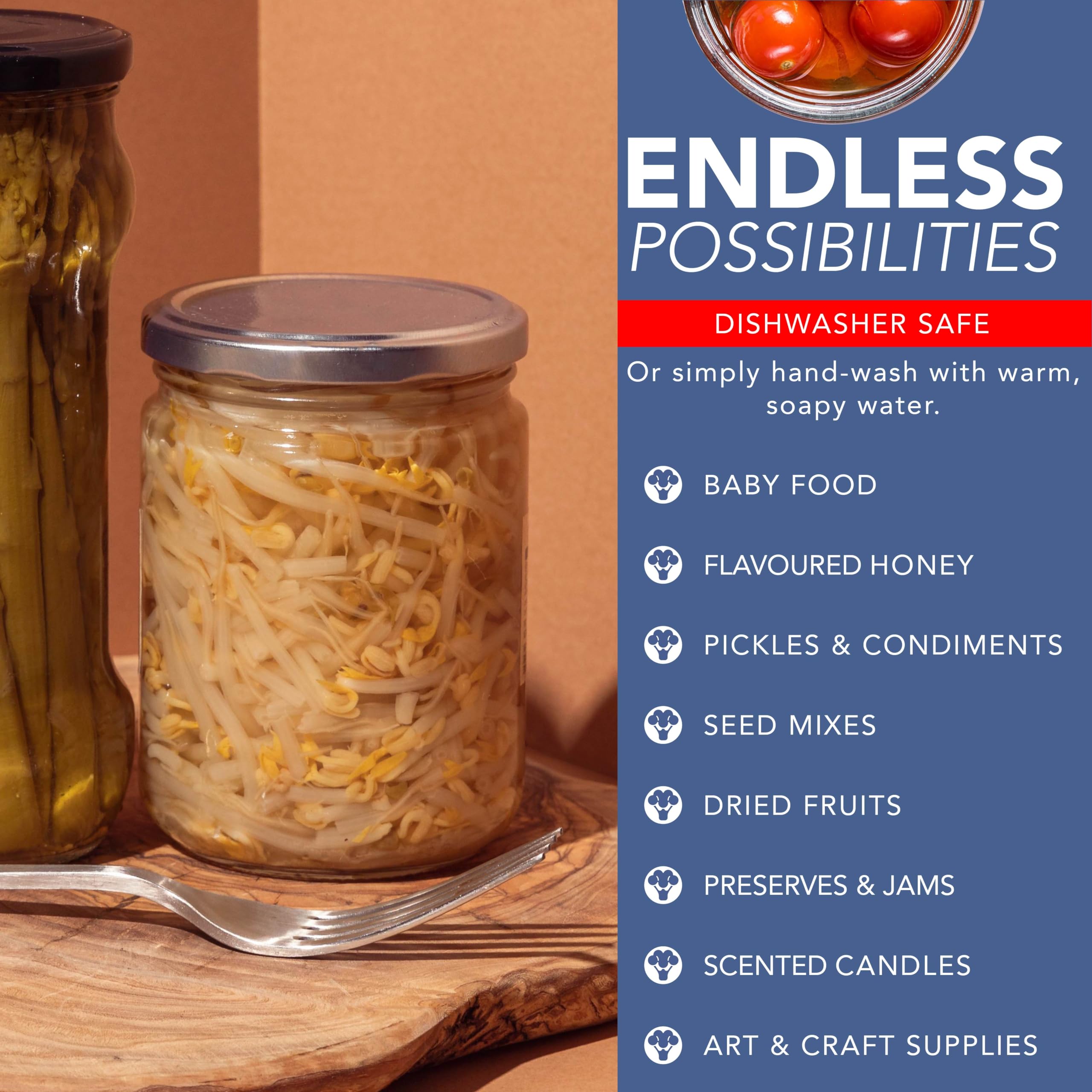 HEFTMAN GLASS JARS 240ML - 6 PACK
