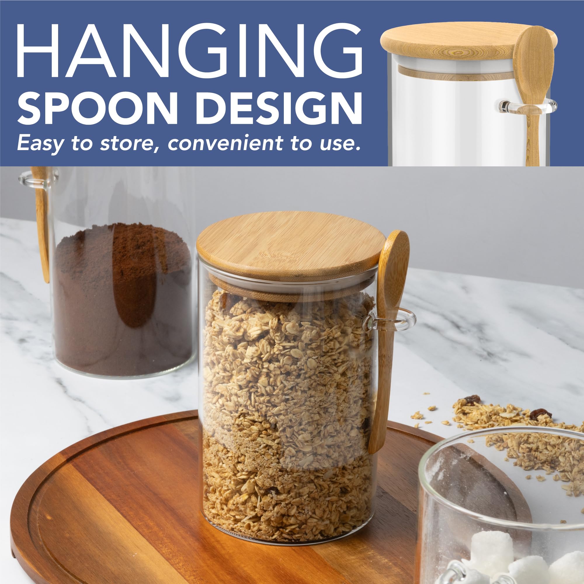 HEFTMAN GLASS JARS WITH SPOONS 1 LITRE - 2 PACK
