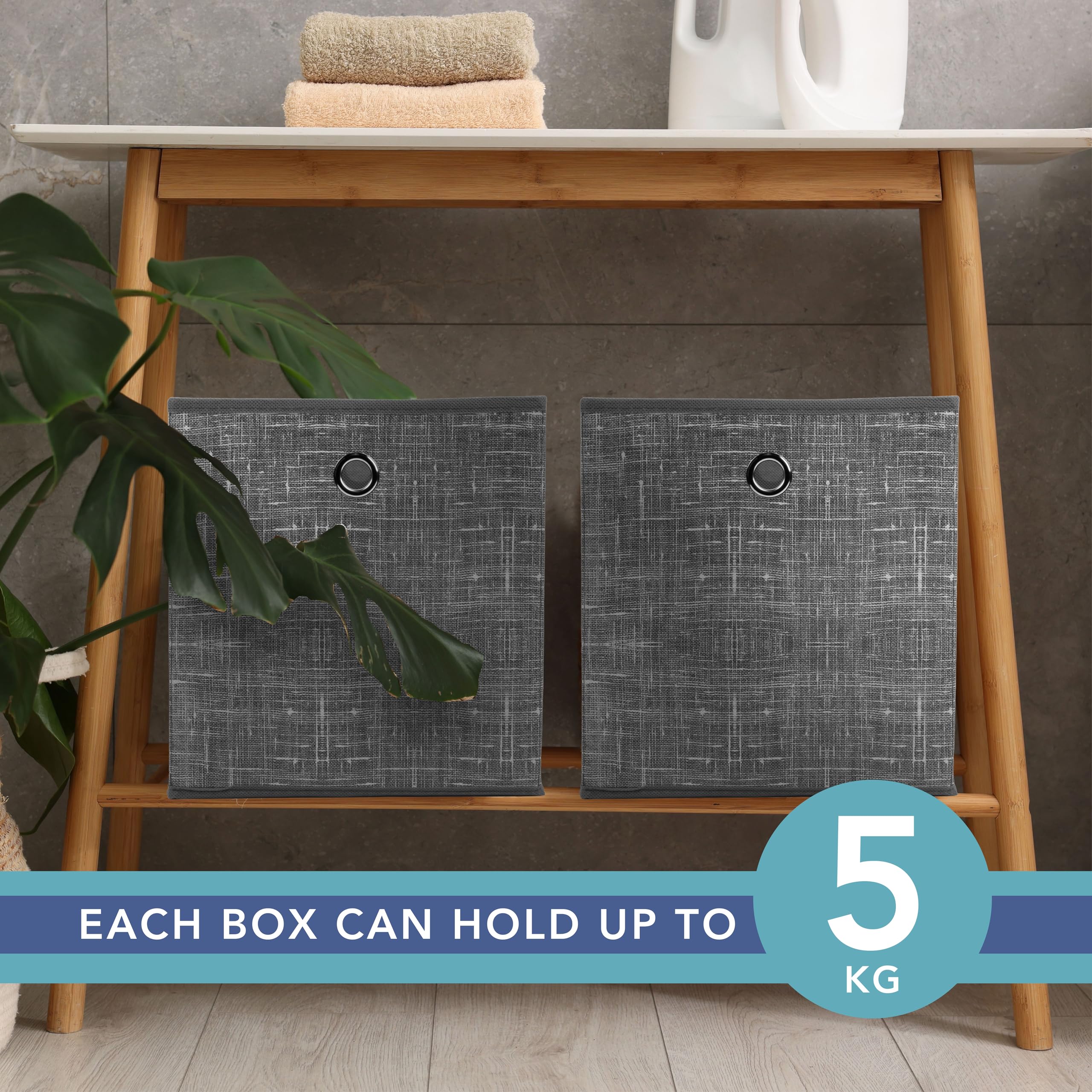 HEFTMAN COLLAPSIBLE STORAGE BOXES - 6 PACK - (26 X 26 X 28CM) - GREY