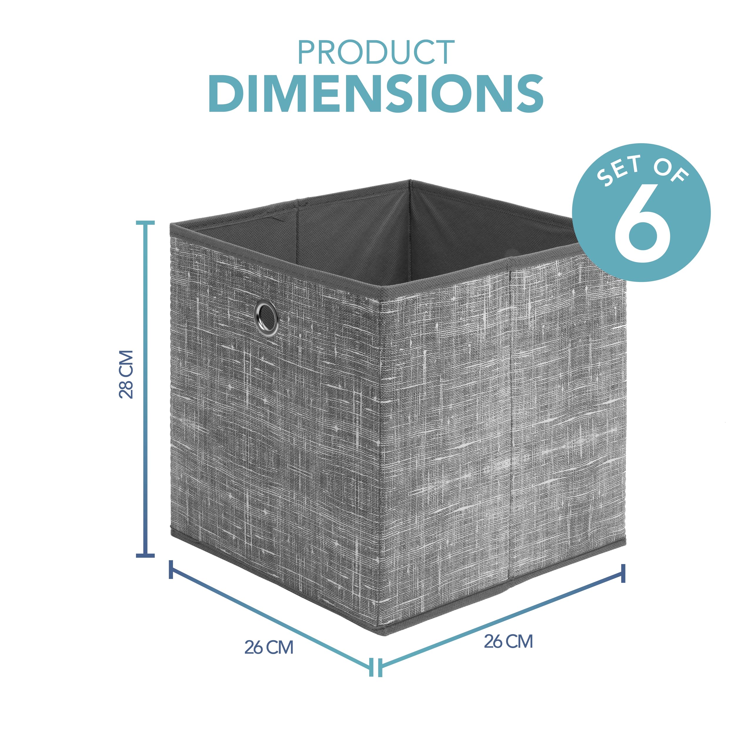 HEFTMAN COLLAPSIBLE STORAGE BOXES - 6 PACK - (26 X 26 X 28CM) - GREY