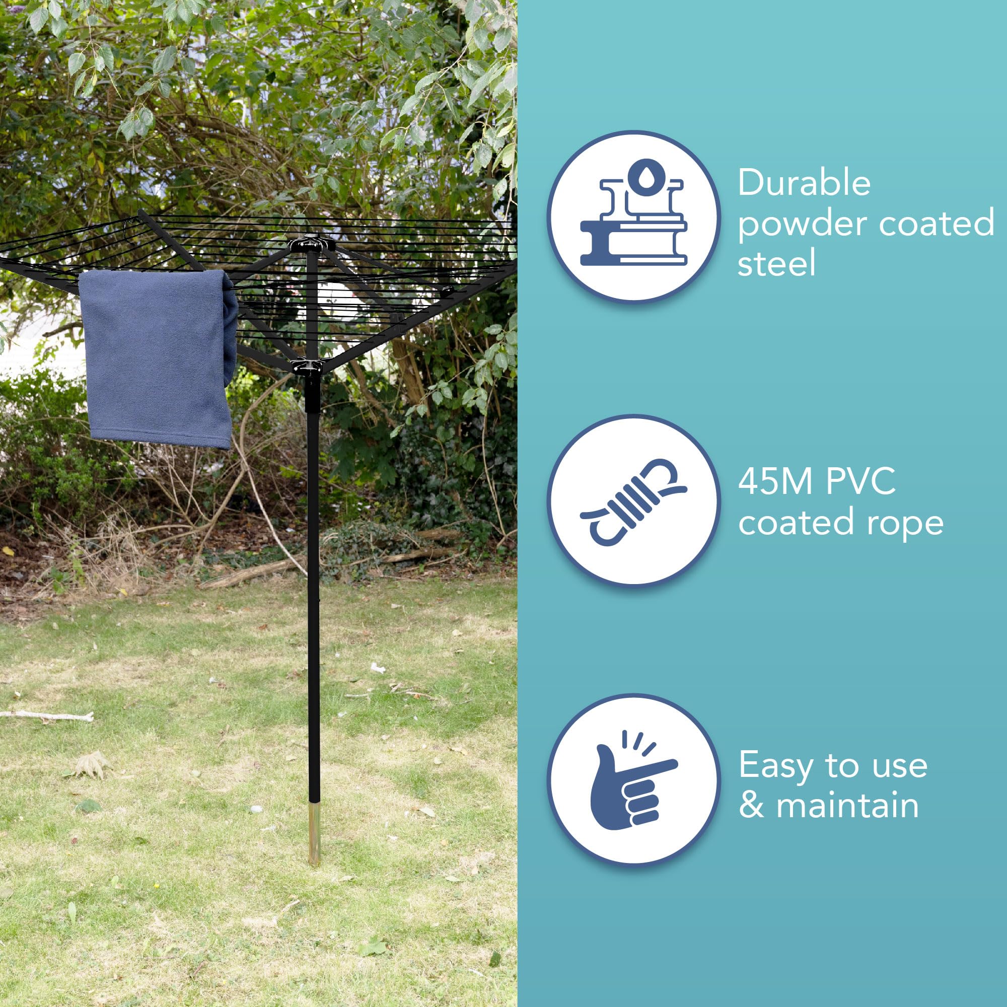 HEFTMAN 4 ARM ROTARY WASHING LINE - BLACK