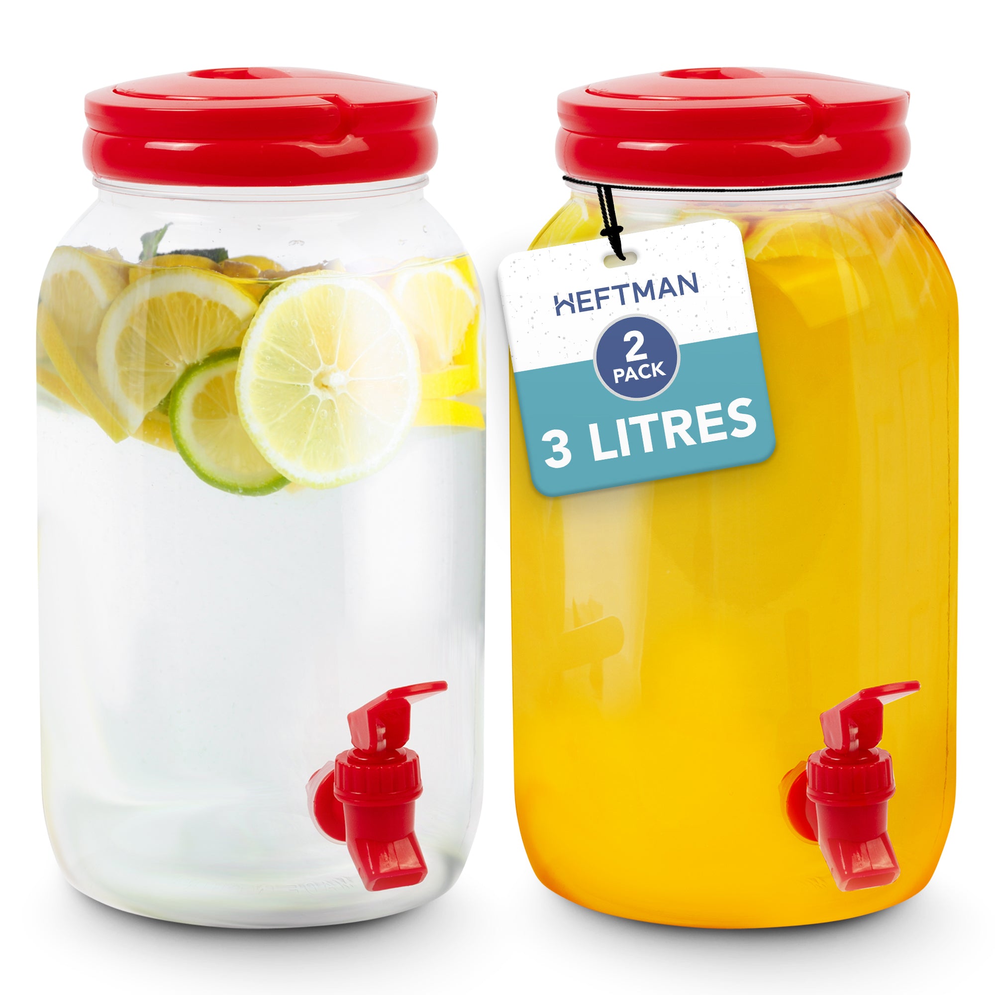 HEFTMAN PLASTIC DRINKS DISPENSER 3L ROSE RED - 2 PACK