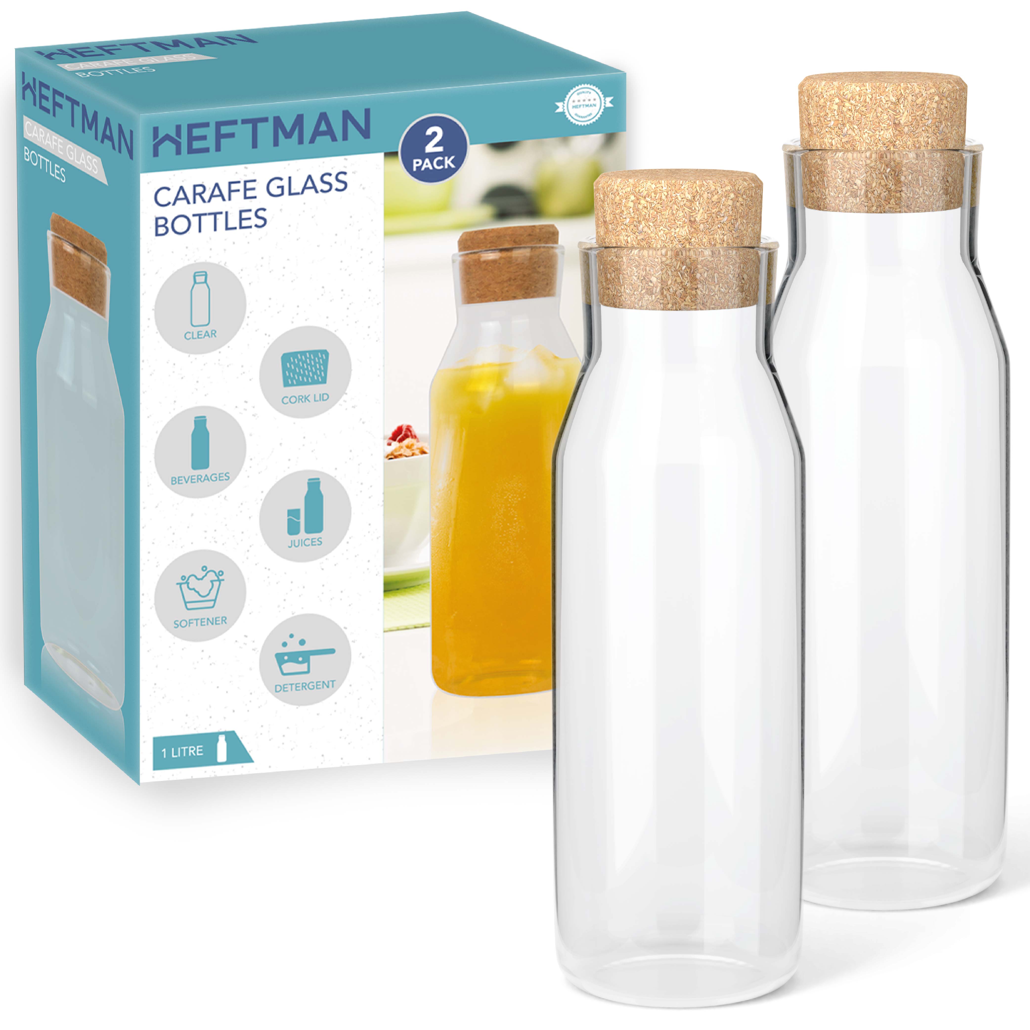 HEFTMAN CARAFE GLASS BOTTLES - 2 PACK