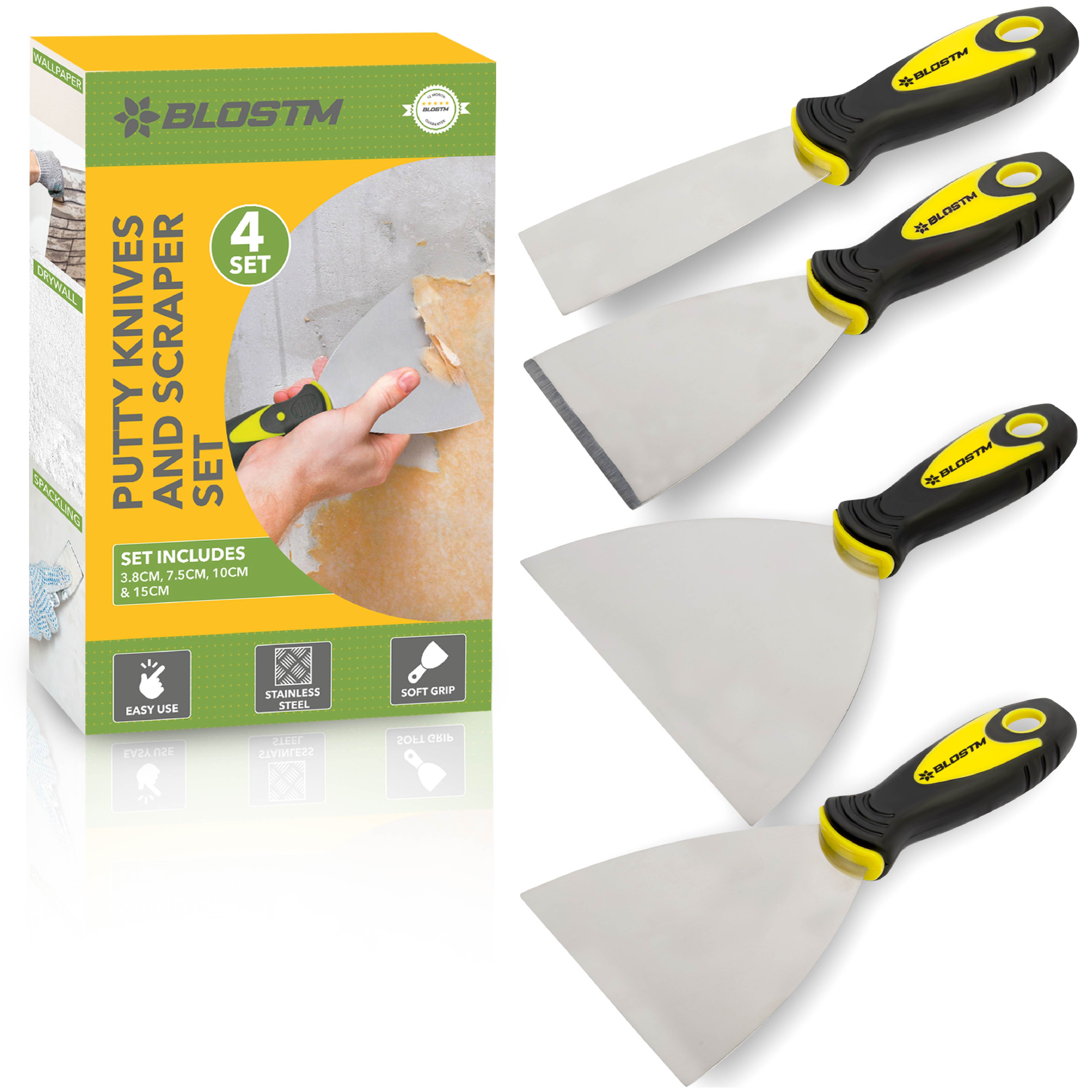 BLOSTM PUTTY KNIVES AND SCRAPER SET OF 4