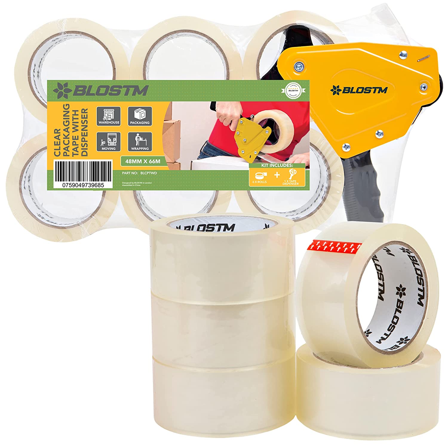 BLOSTM CLEAR PACKAGING TAPE & GUN DISPENSER