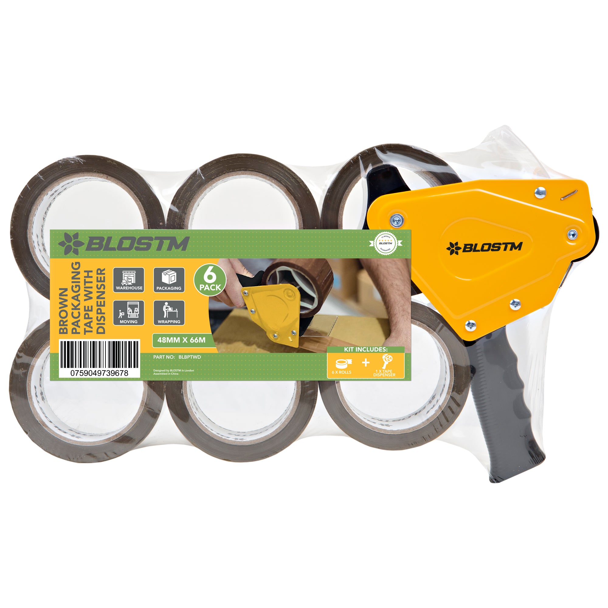 BLOSTM BROWN PACKAGING TAPE & GUN DISPENSER