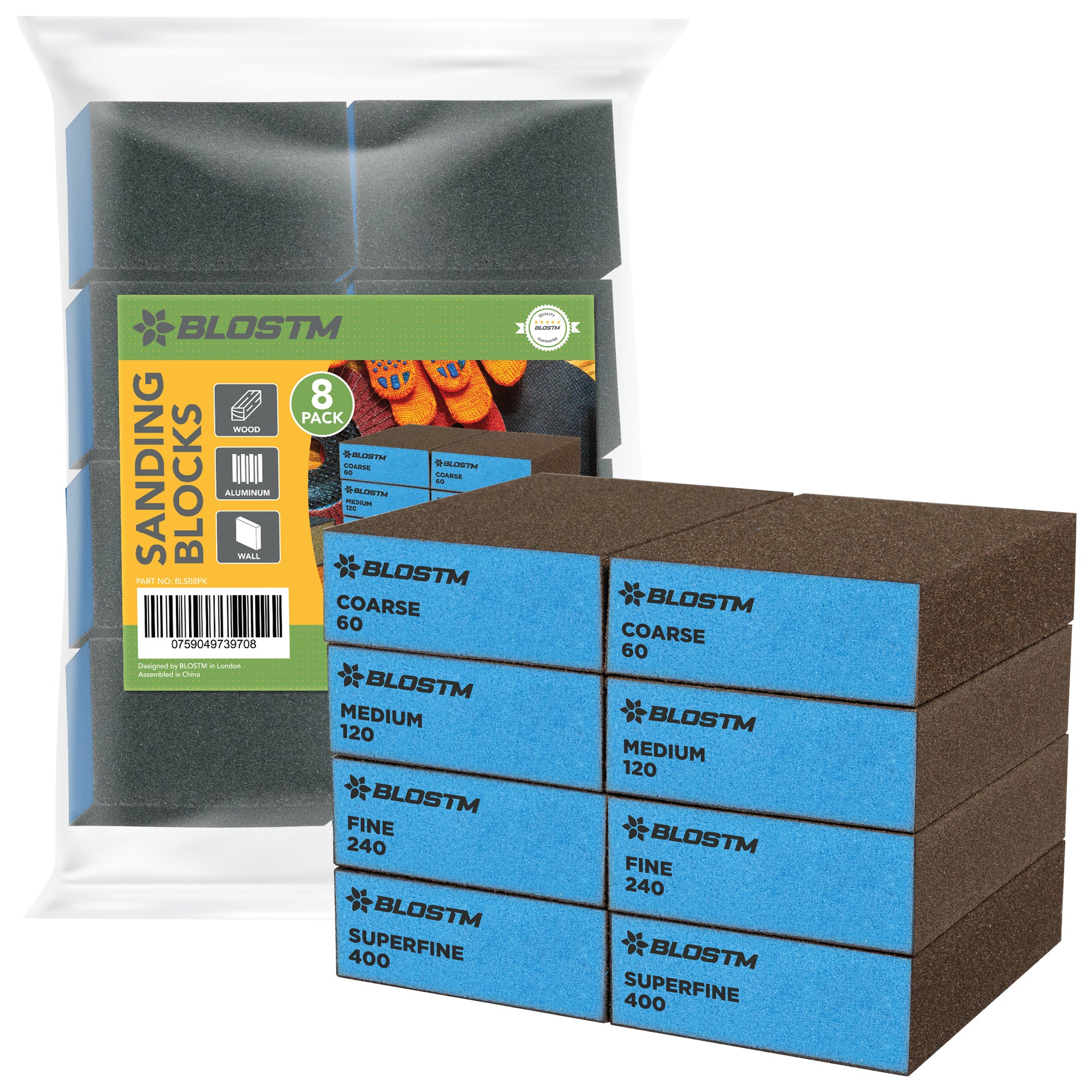 BLOSTM SANDING BLOCKS - 8 PACK