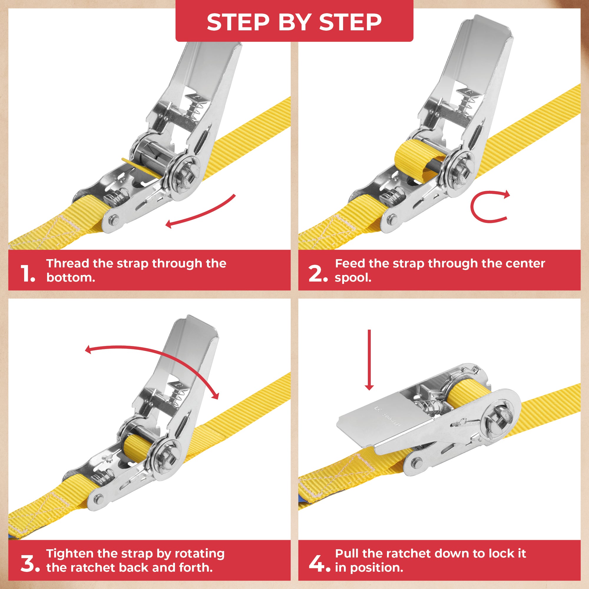 GADLANE RATCHET STRAPS 800KG 4M - 4 PACK