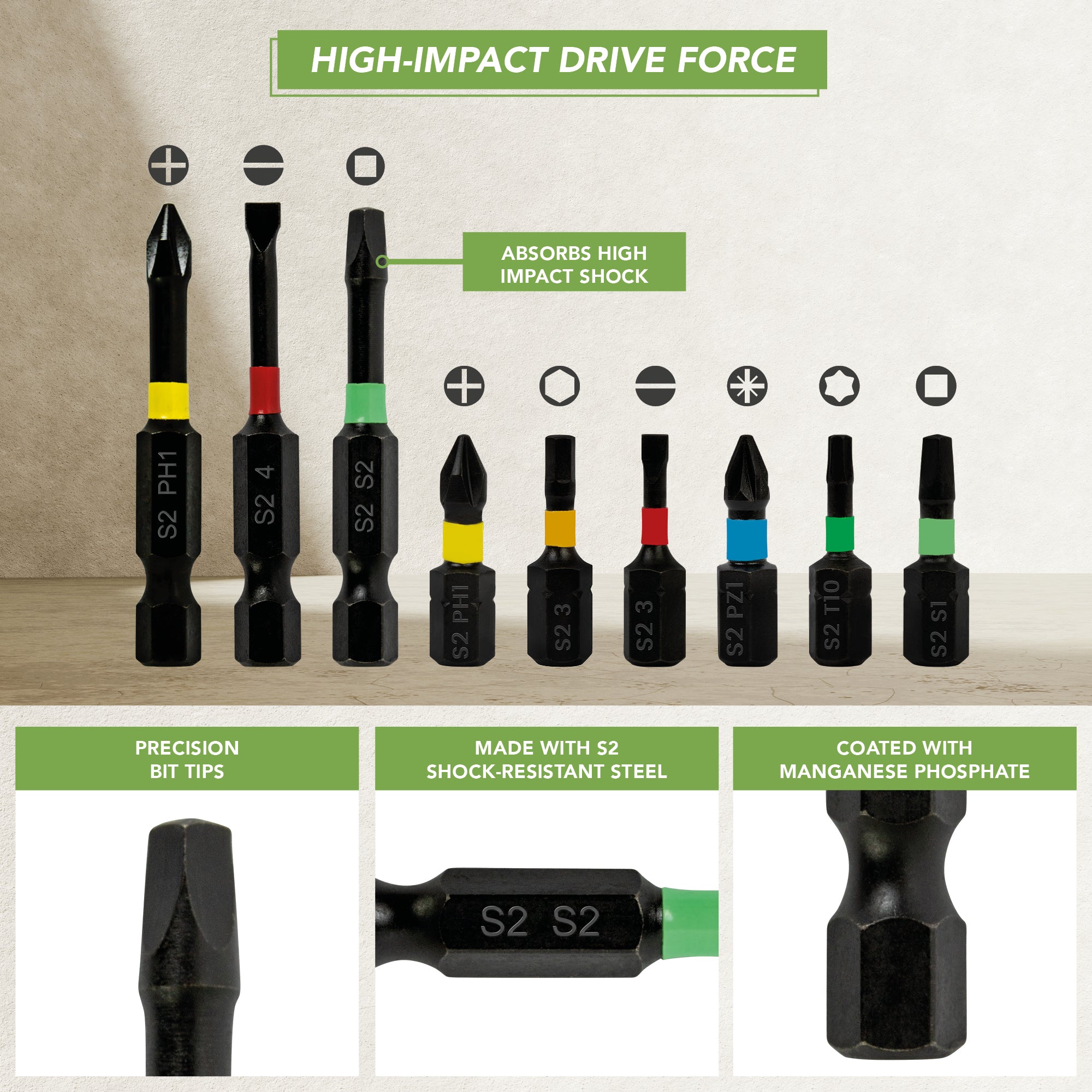 BLOSTM 1/4” HEX SHANK IMPACT DRIVER SCREW BIT SET