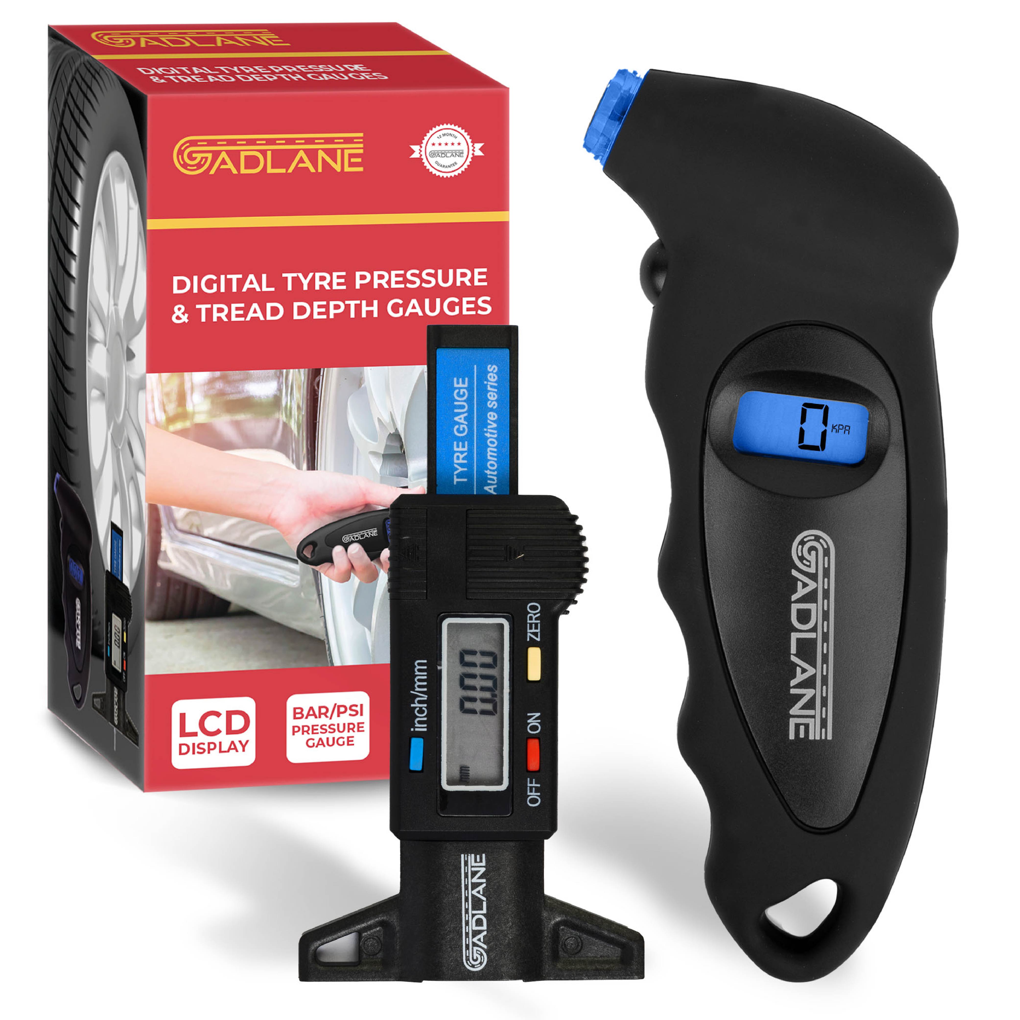 GADLANE DIGITAL TYRE PRESSURE GAUGE & TREAD DEPTH GAUGE