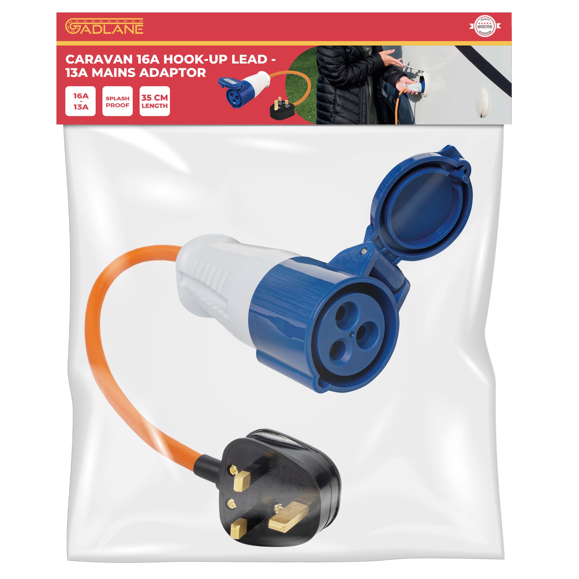 GADLANE 16A UK HOOK-UP LEAD 3 PIN / 230V MAINS ADAPTOR.