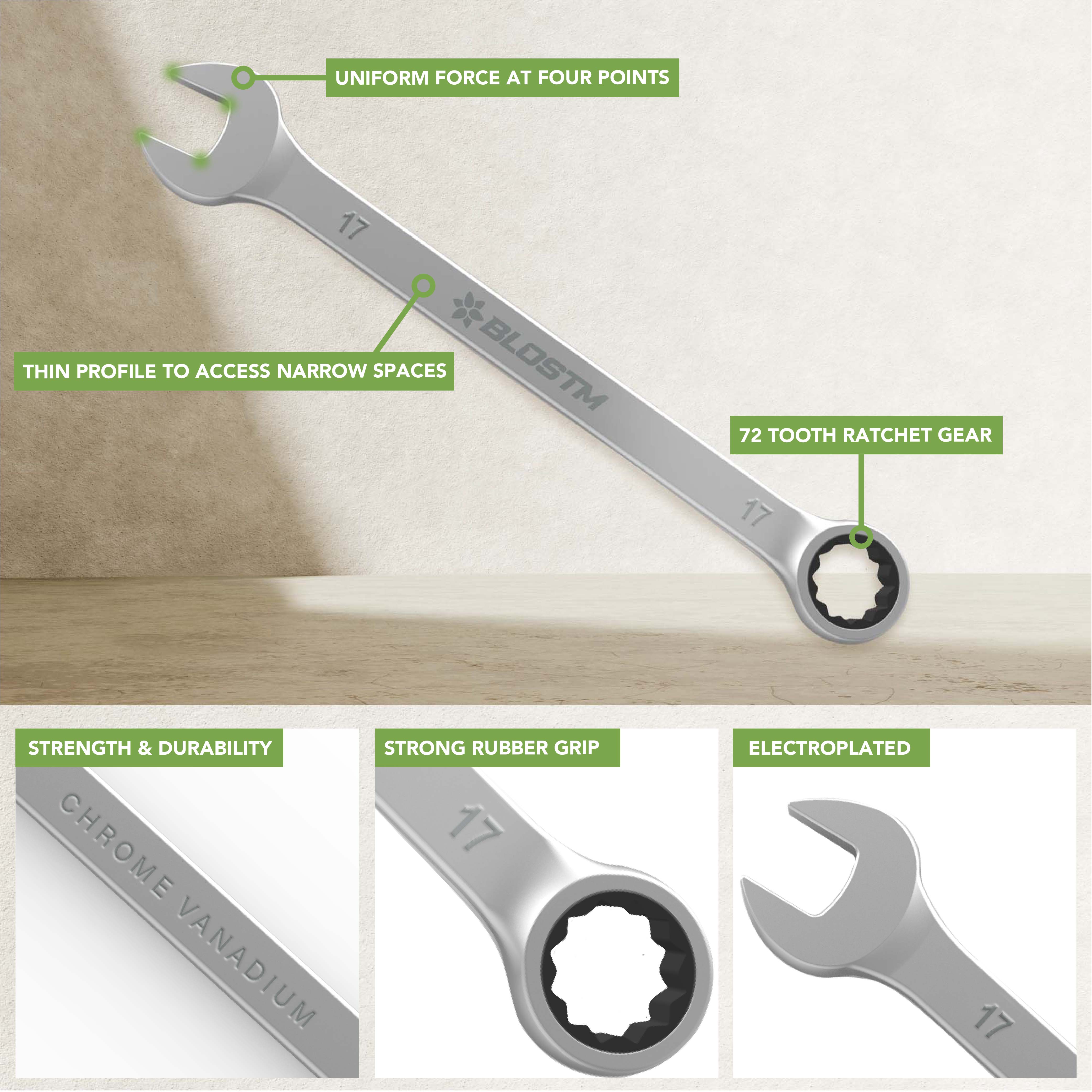 BLOSTM RATCHETING COMBINATION WRENCH SET