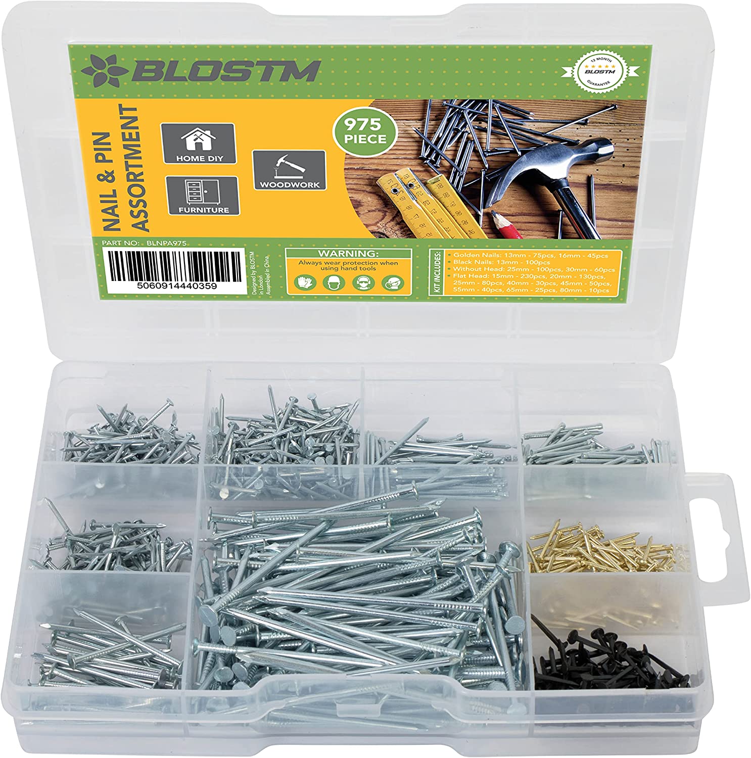 BLOSTM NAIL & PIN ASSORTMENT - 975 PIECES