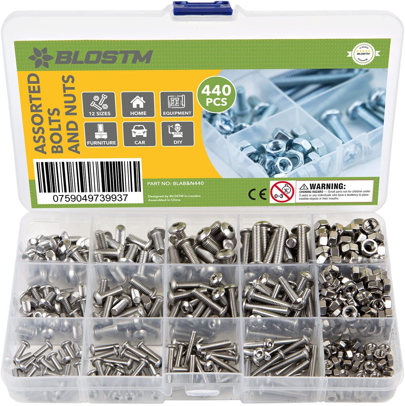 BLOSTM ASSORTED BOLTS AND NUTS - 440PCS