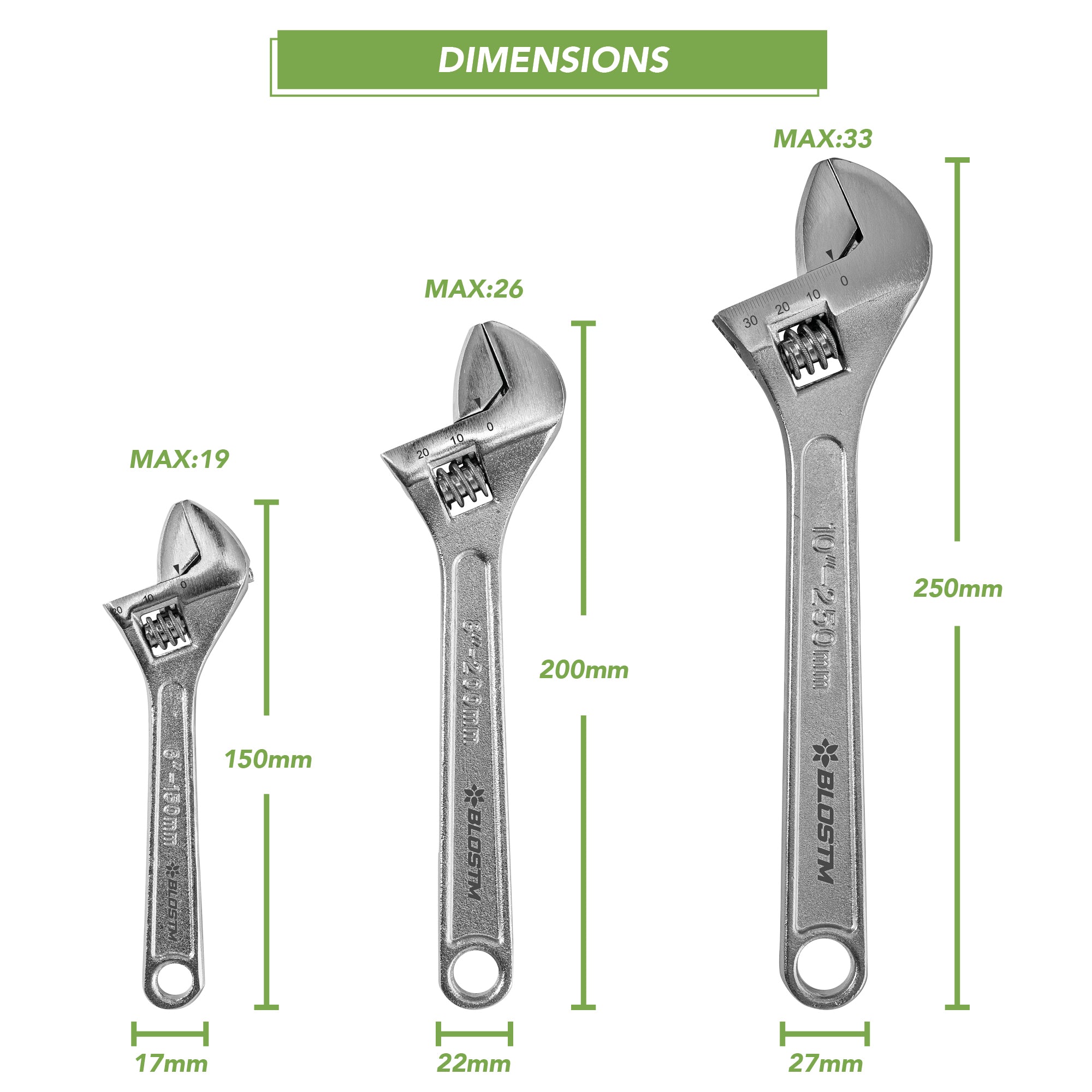 BLOSTM ADJUSTABLE SPANNER SET 3 PIECE
