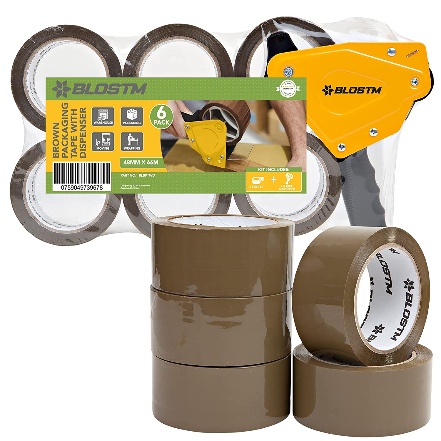 BLOSTM BROWN PACKAGING TAPE & GUN DISPENSER